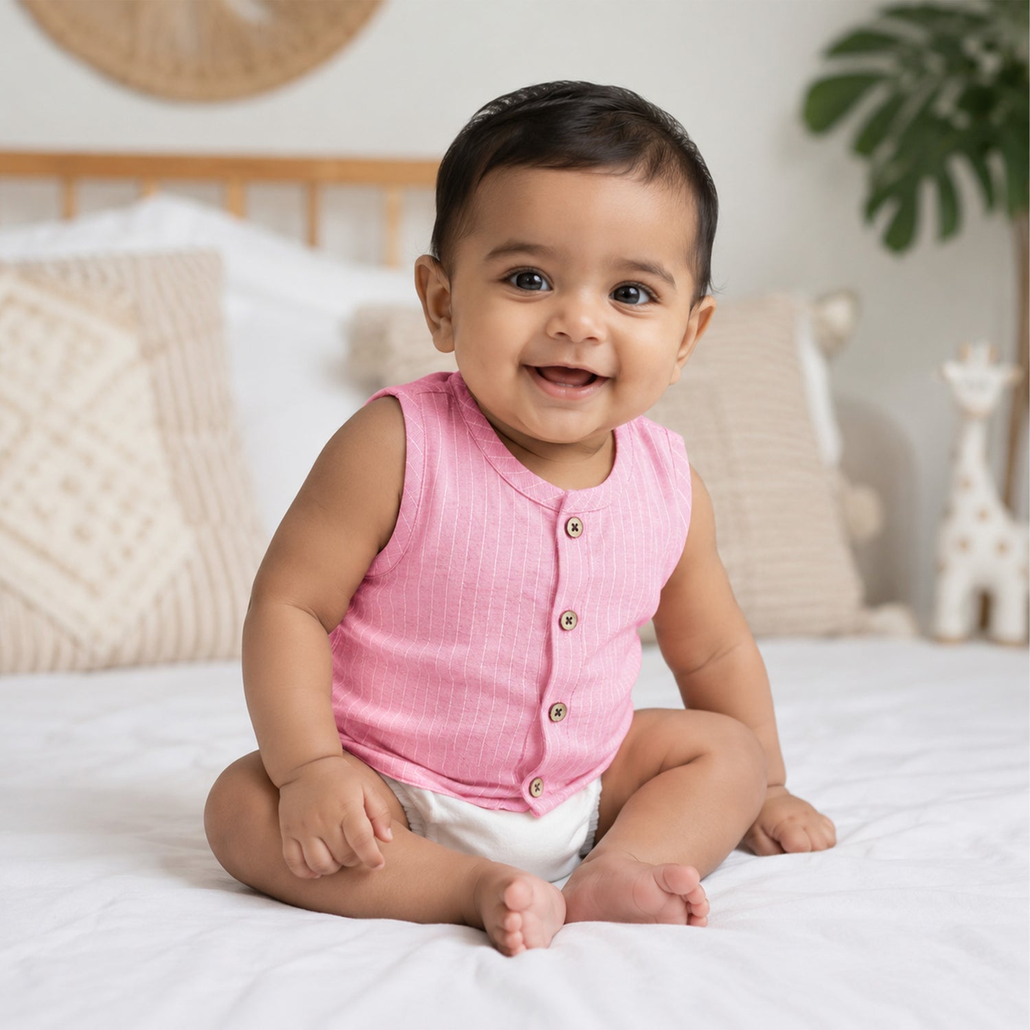 Boon Babies Baby Cotton Sleeveless Jabla– Pink Striped Top