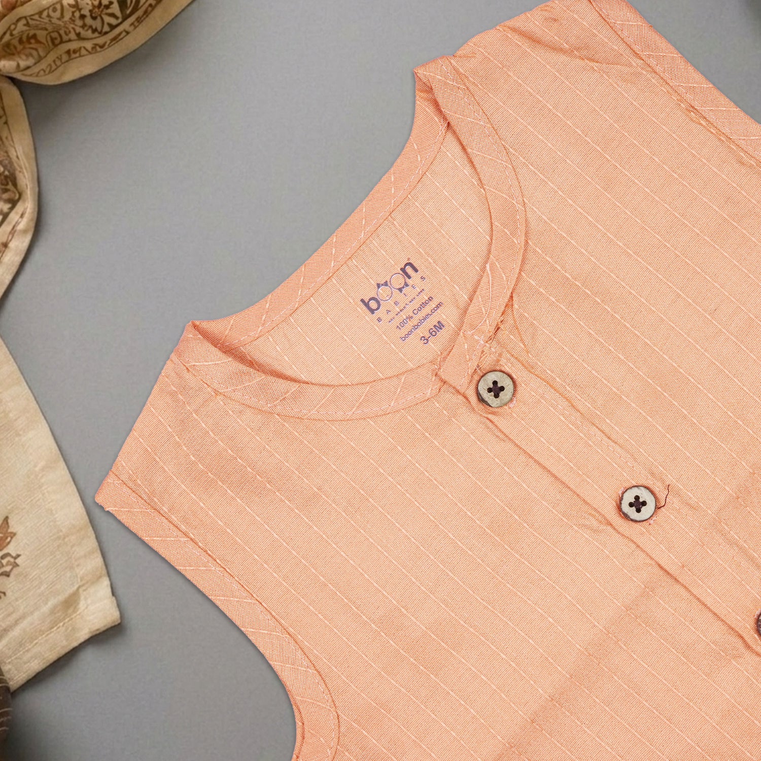 Boon Babies Baby Cotton Sleeveless Jabla– Peach Striped Top