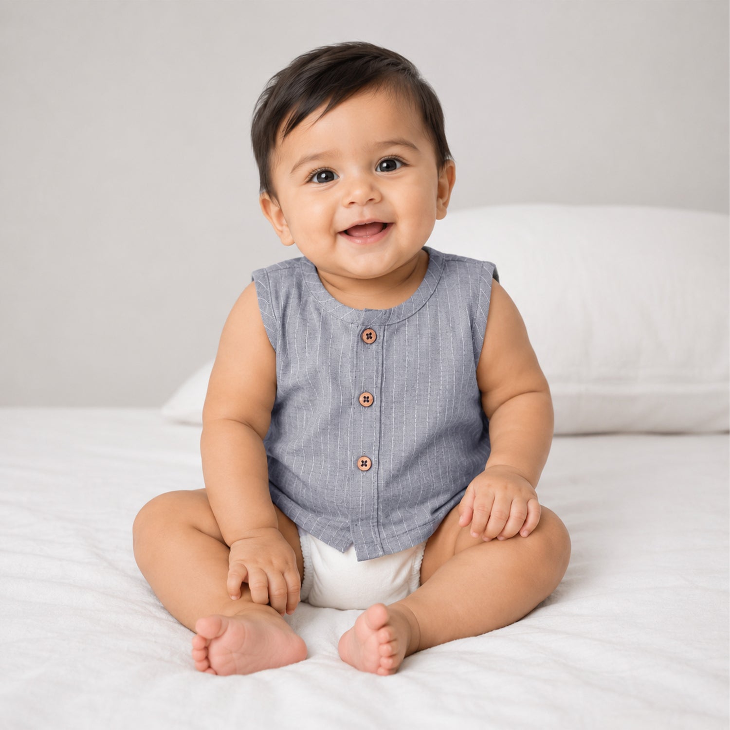 Boon Babies Baby Cotton Sleeveless Jabla– Grey Striped Top