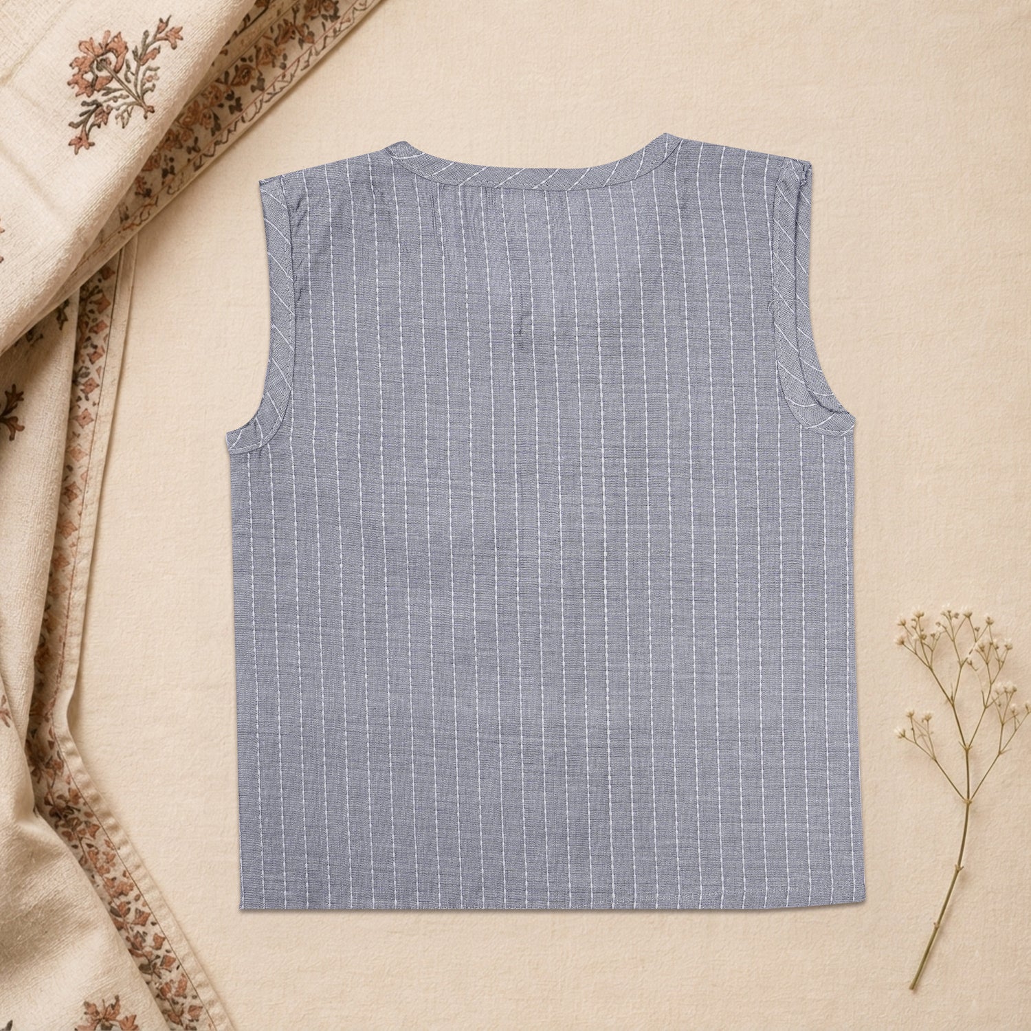 Boon Babies Baby Cotton Sleeveless Jabla– Grey Striped Top