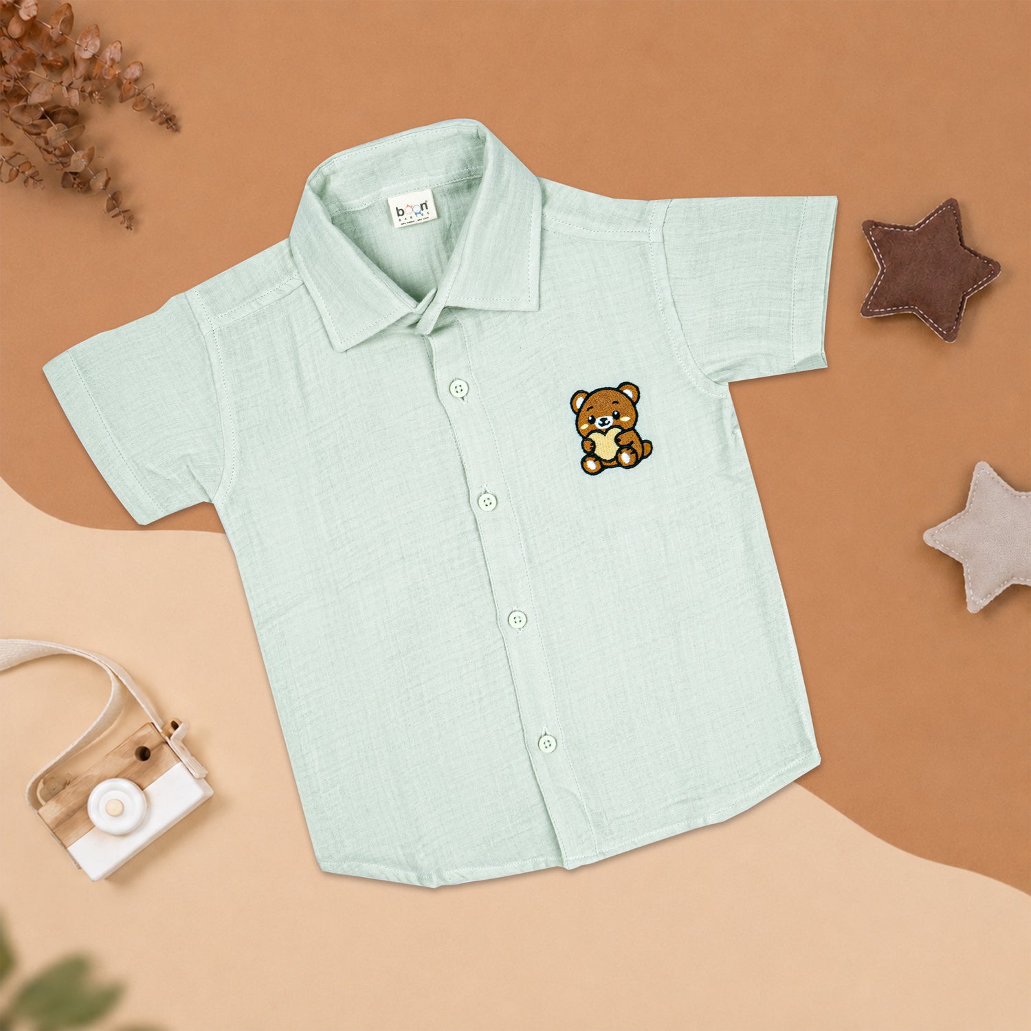 Mint Green Muslin Boys Shirt & Shorts Co-ord Set (6M–5Y)
