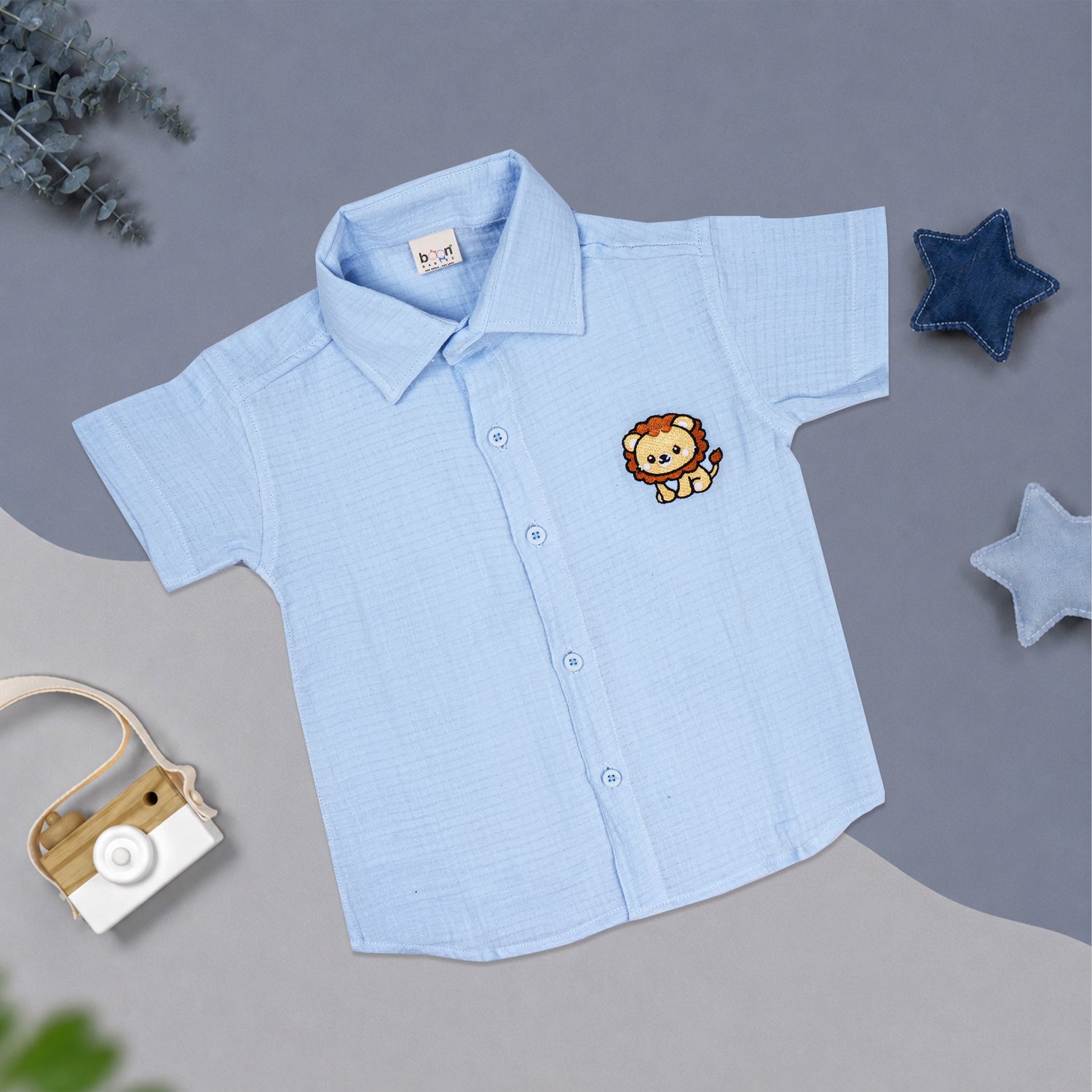 Sky Blue Muslin Boys Shirt & Shorts Co-ord Set (6M–5Y)