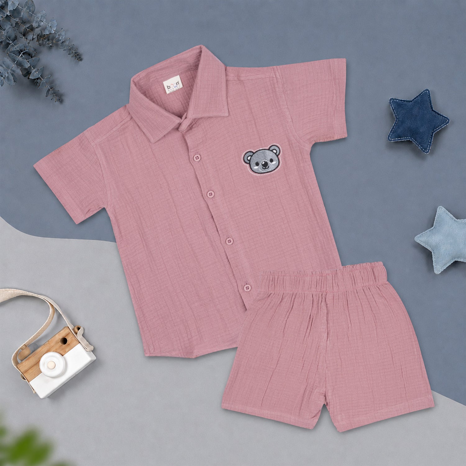 Dusty Pink Muslin Boys Shirt & Shorts Co-ord Set (6M–5Y)