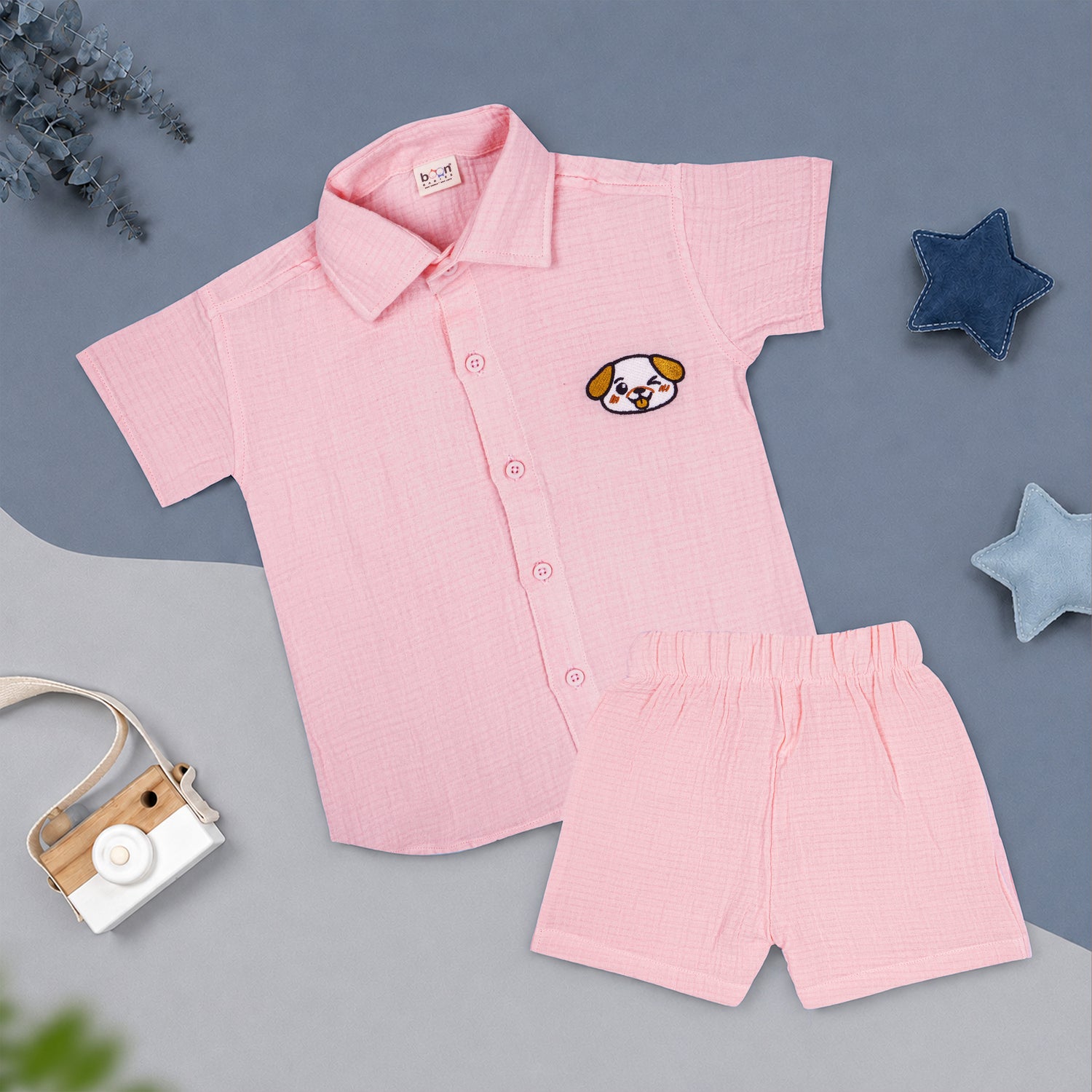 Baby Pink Muslin Boys Shirt & Shorts Co-ord Set (6M–5Y)