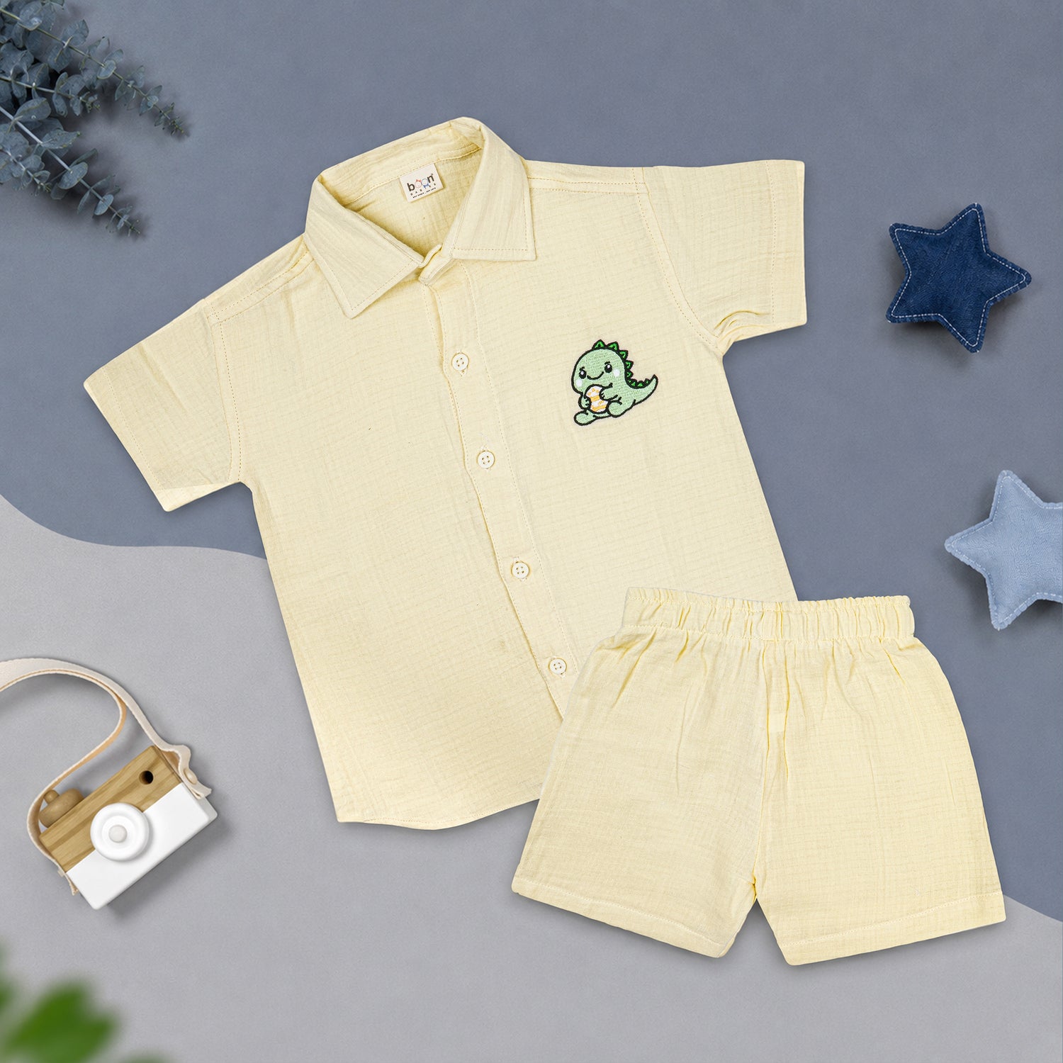 Pastel Yellow Muslin Boys Shirt & Shorts Co-ord Set (6M–5Y)