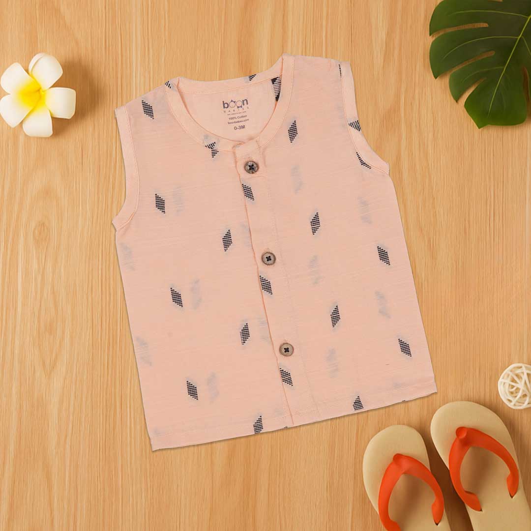 Light Pink Ethnic Jabla with Wooden Buttons – Soft & Breathable