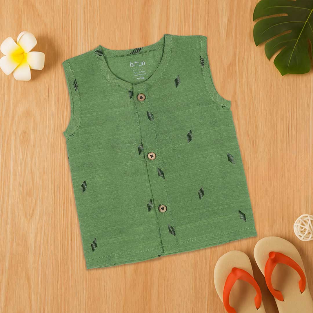 Green Ethnic  Jabla with Wooden Buttons – Soft & Traditional