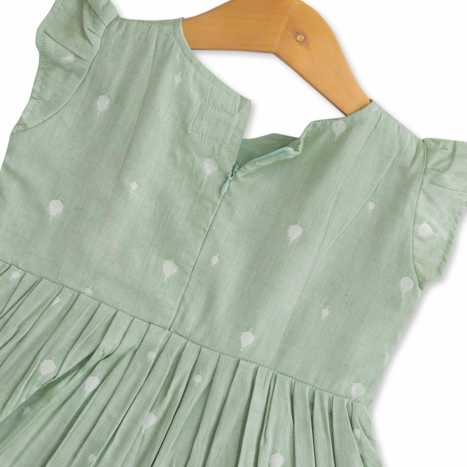 Graceful Green Cotton Frock with Embroidery for Baby Girls - Sweet Sophistication