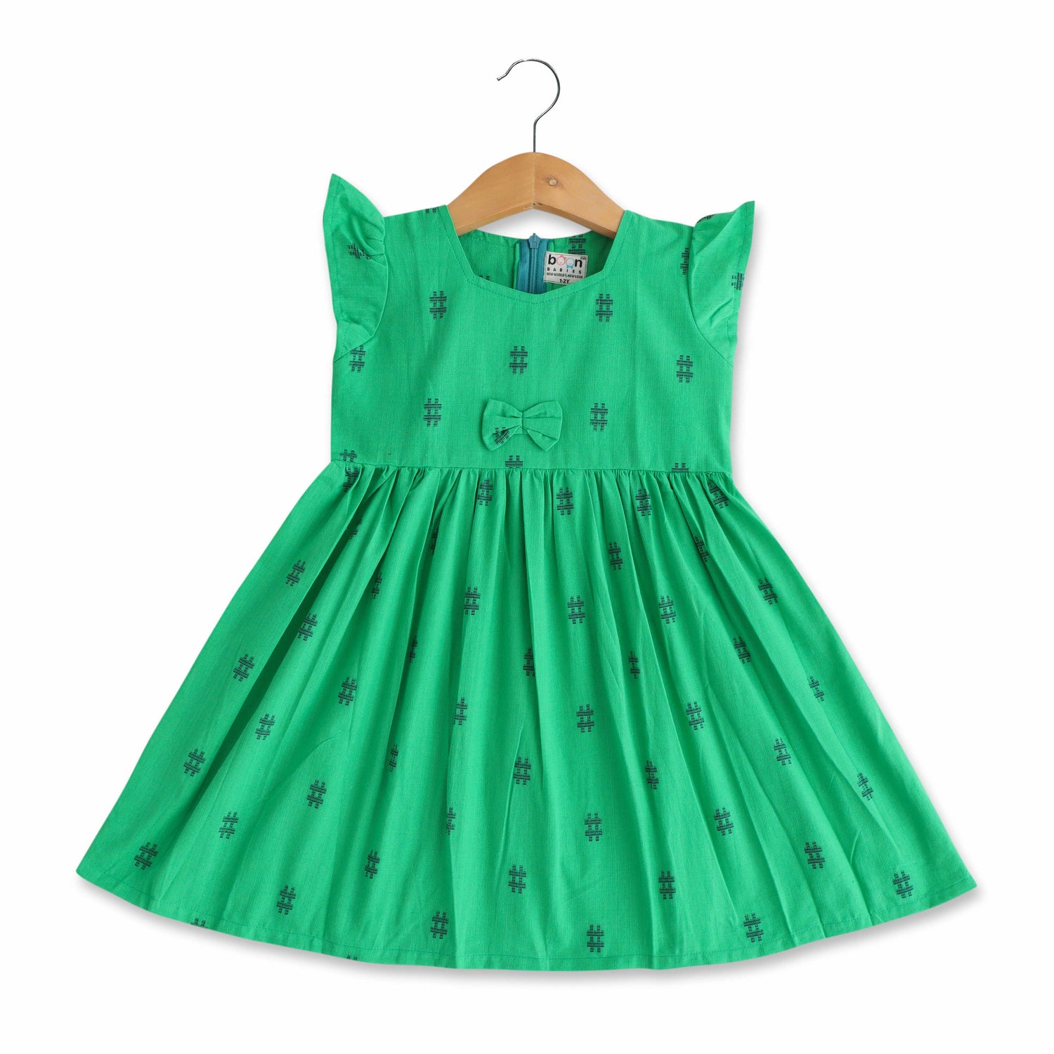 Boon Babies Emerald Elegance Soft Cotton Pleated Frock Baby Girls