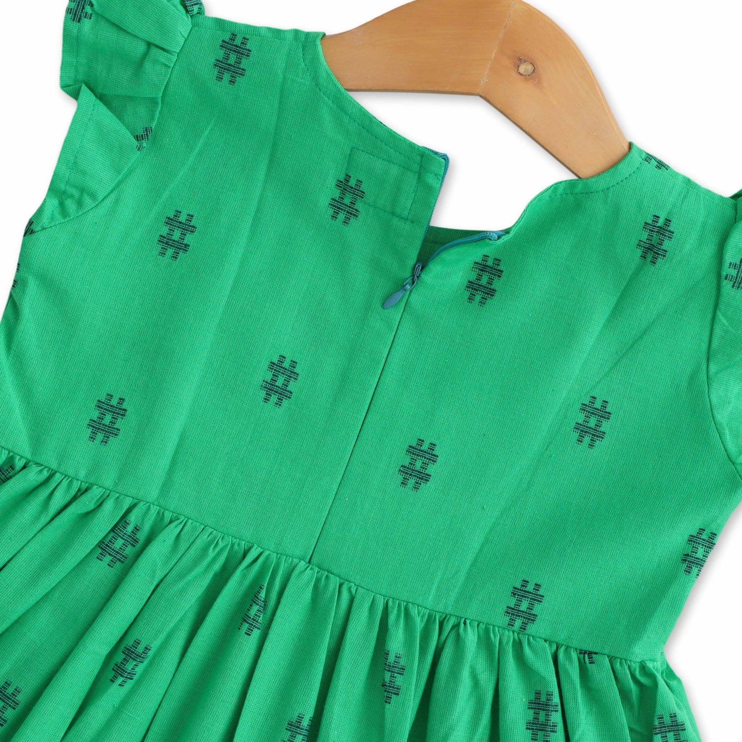 Emerald Elegance: Soft Cotton Pleated Frock for Baby Girls