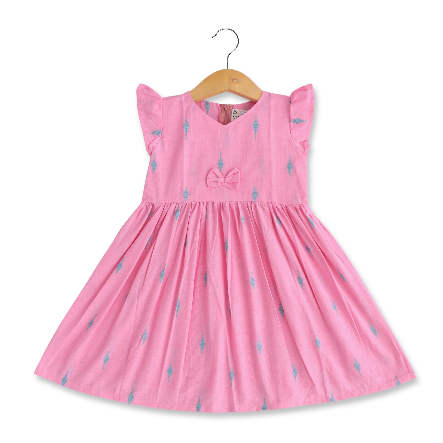 Boon Babies Patterned Perfection Pink Cotton Frock Geometric Embroidery Baby Girls