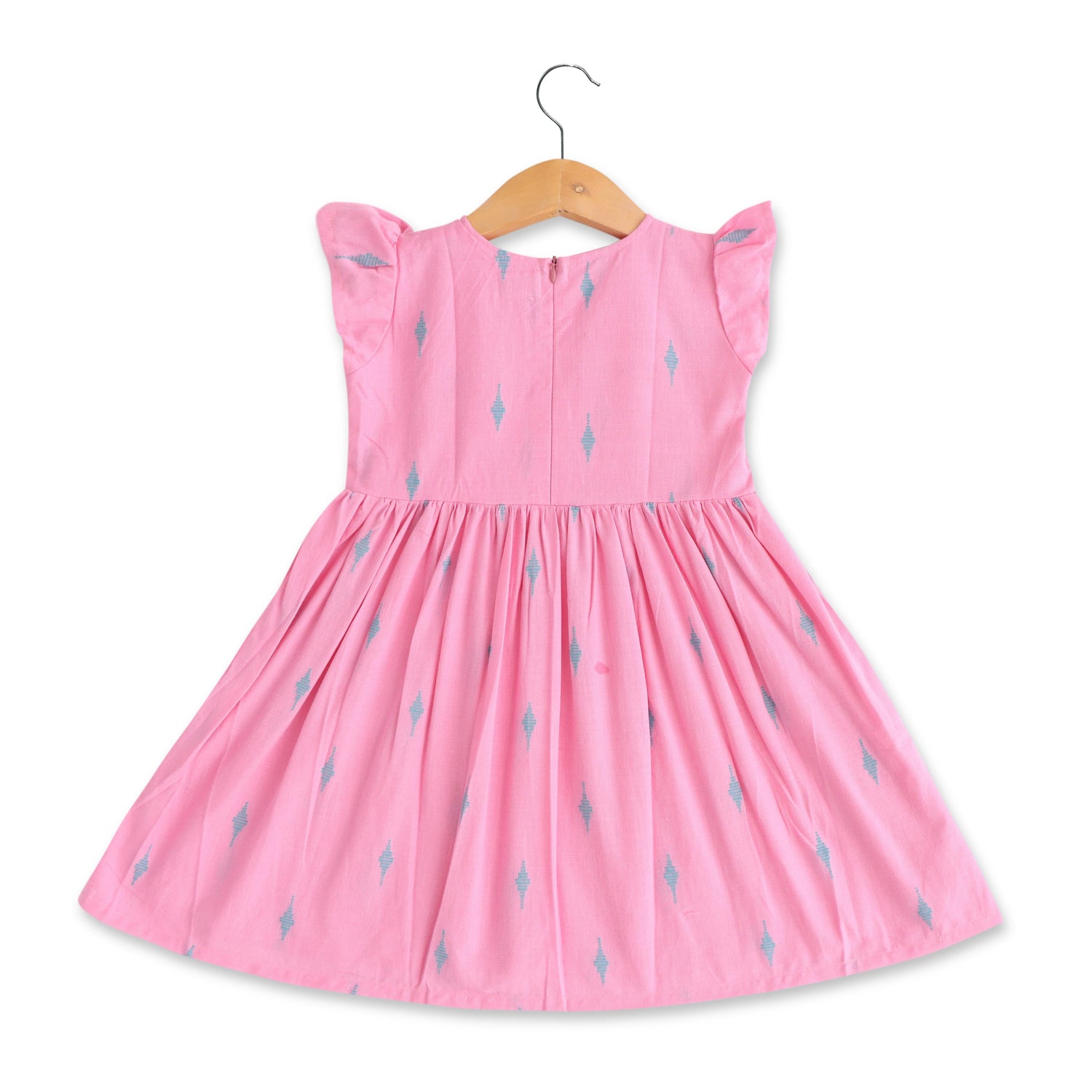 Patterned Perfection: Pink Cotton Frock with Geometric Embroidery for Baby Girls