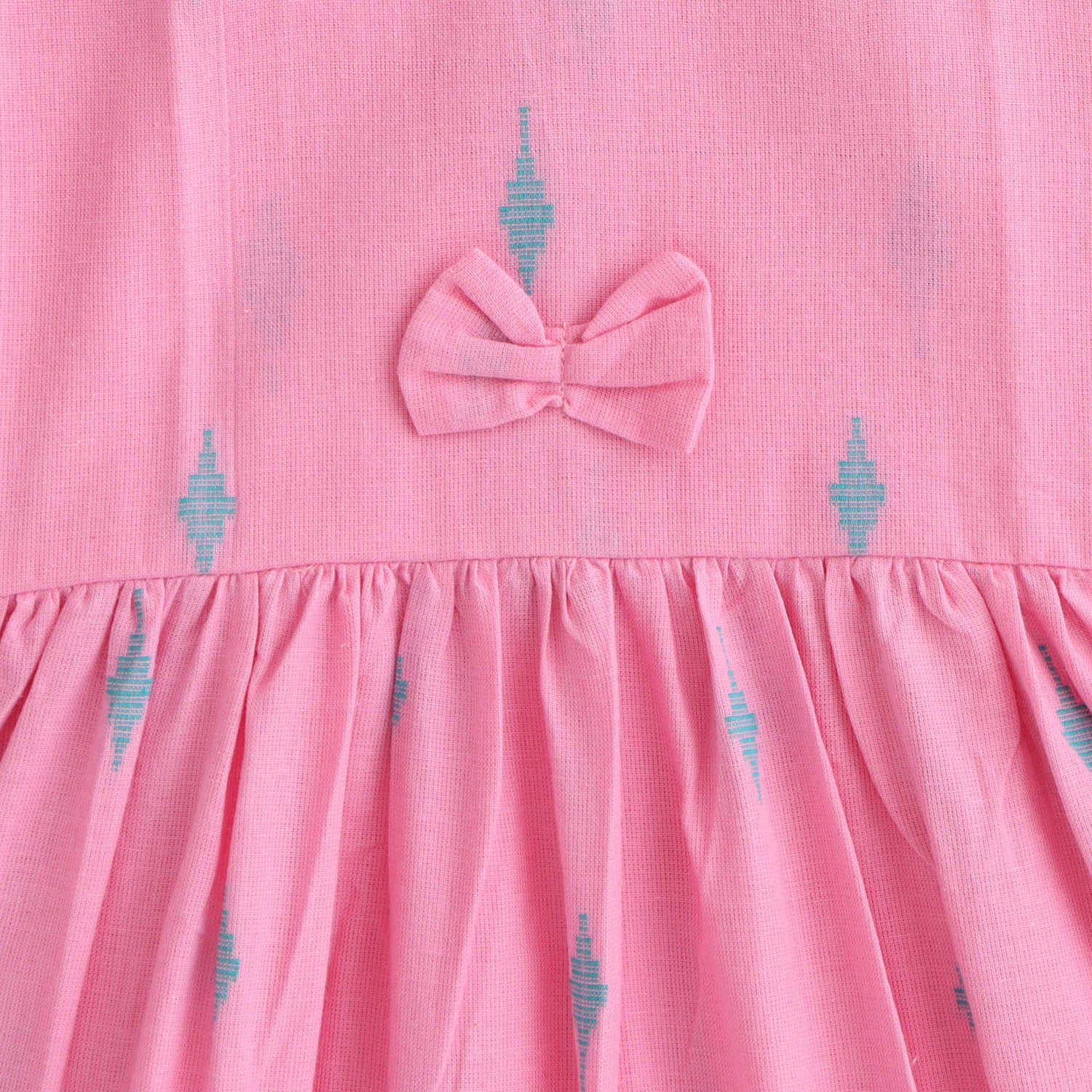 Patterned Perfection: Pink Cotton Frock with Geometric Embroidery for Baby Girls