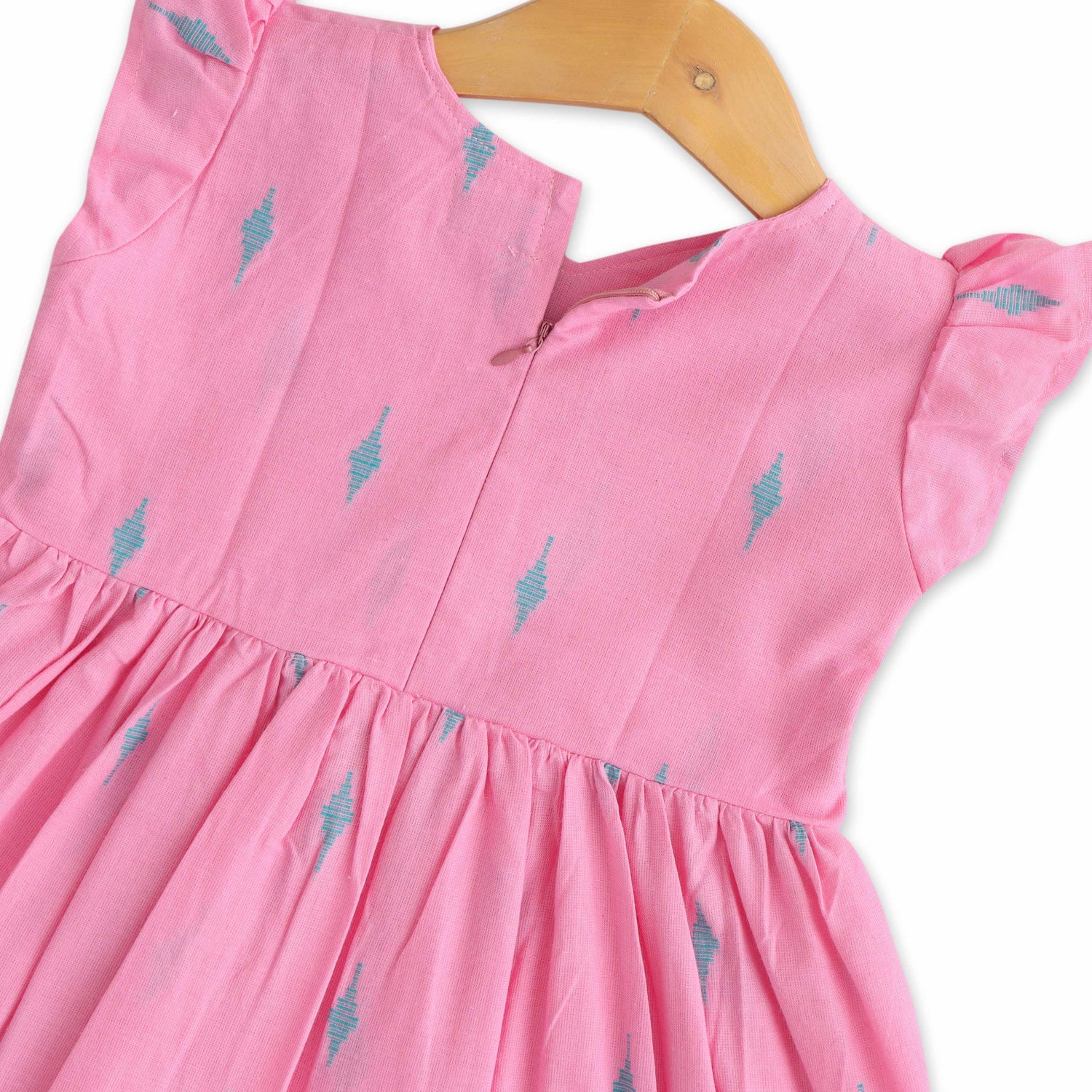 Patterned Perfection: Pink Cotton Frock with Geometric Embroidery for Baby Girls