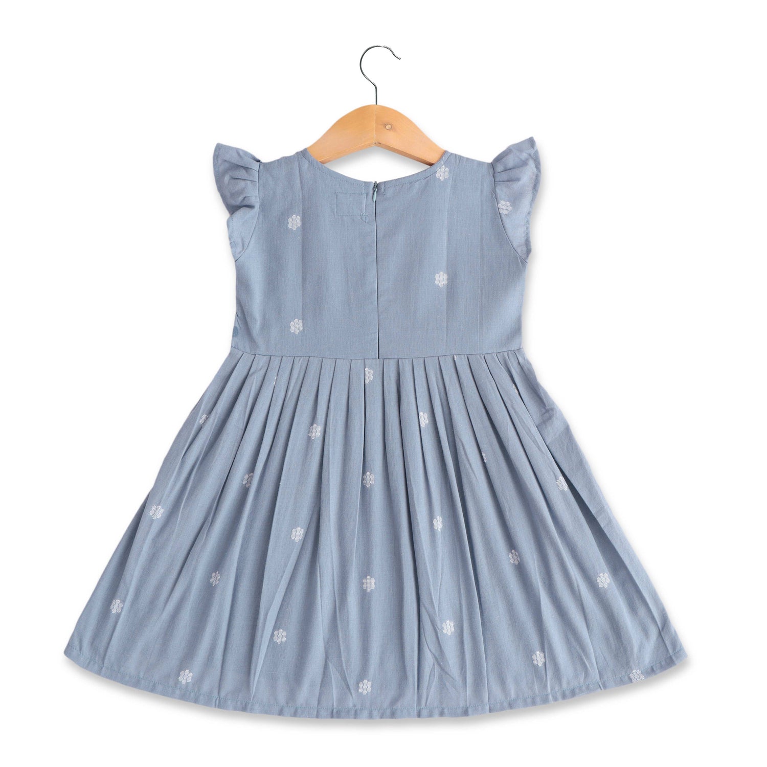 Indigo Flower Charm: Brocade Print Blue Frock for Little Girls