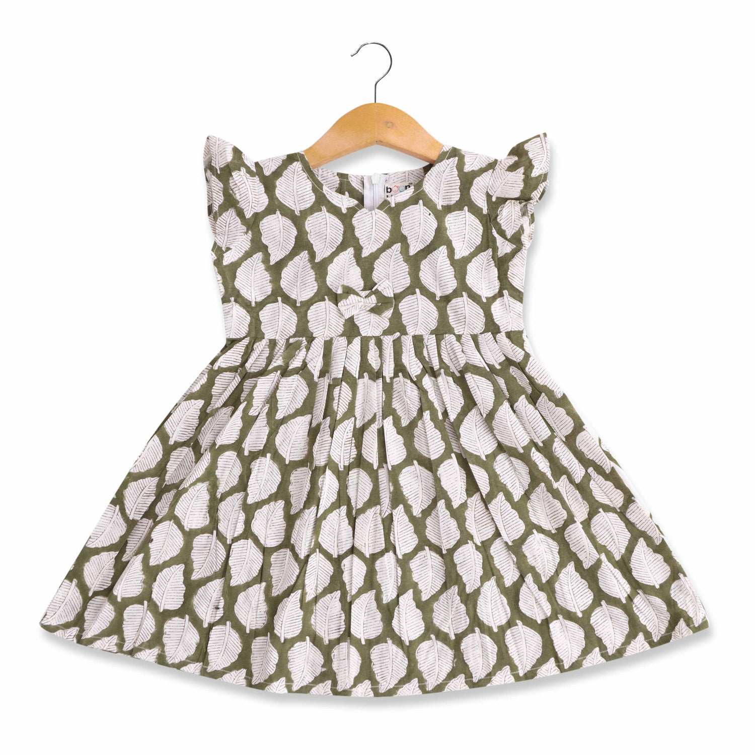 Boon Babies Mint Meadow Fresh Leaf Printed Cotton Frock Baby Girls