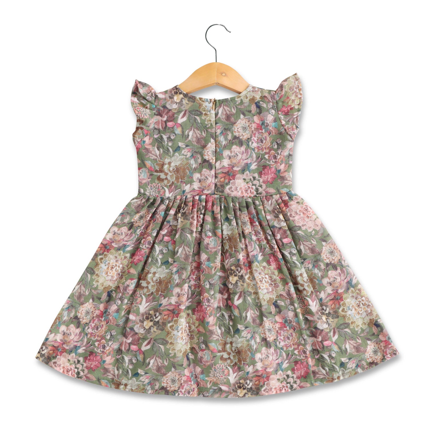 Emerald Blossoms: Floral Printed Green Cotton Frock for Baby Girls