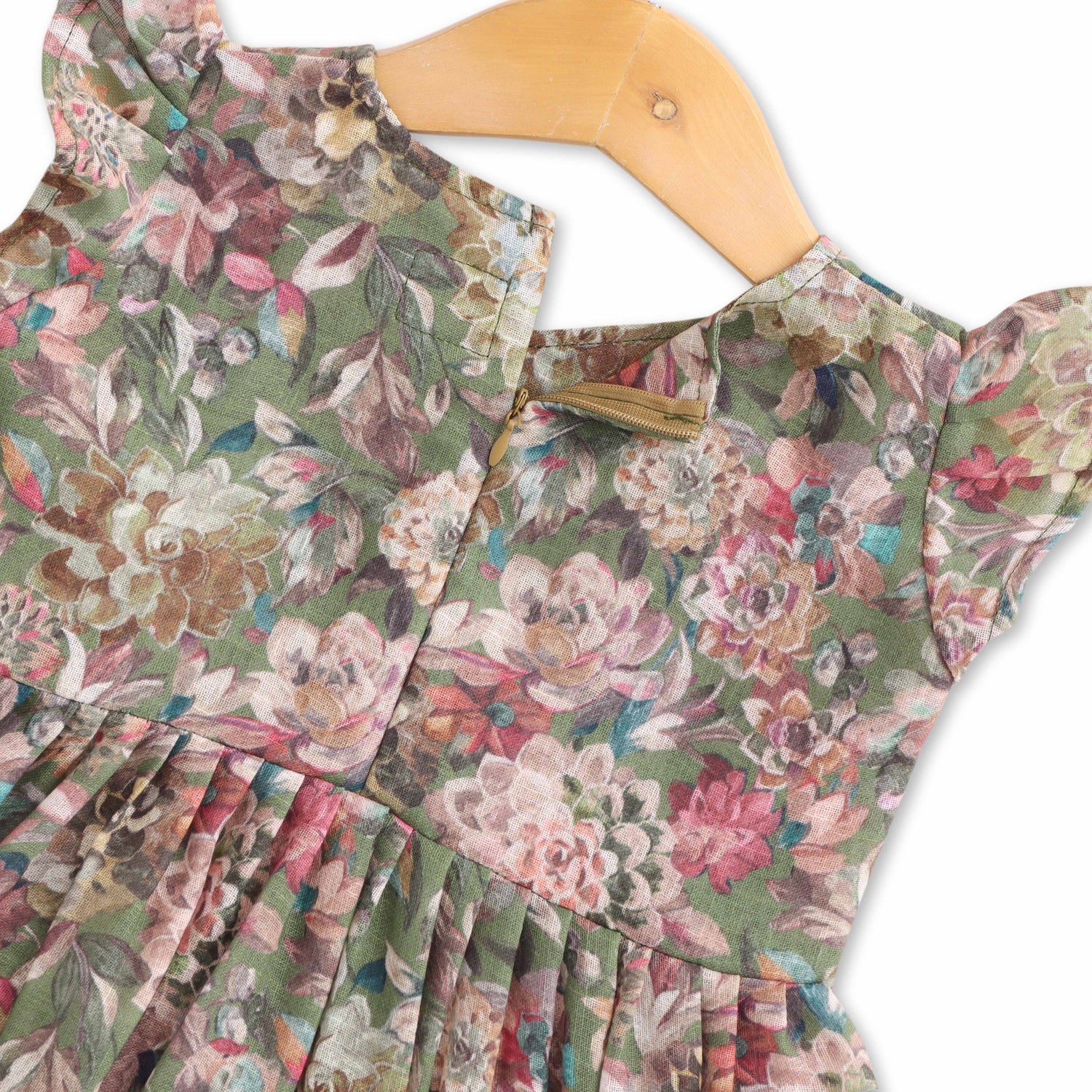 Emerald Blossoms: Floral Printed Green Cotton Frock for Baby Girls