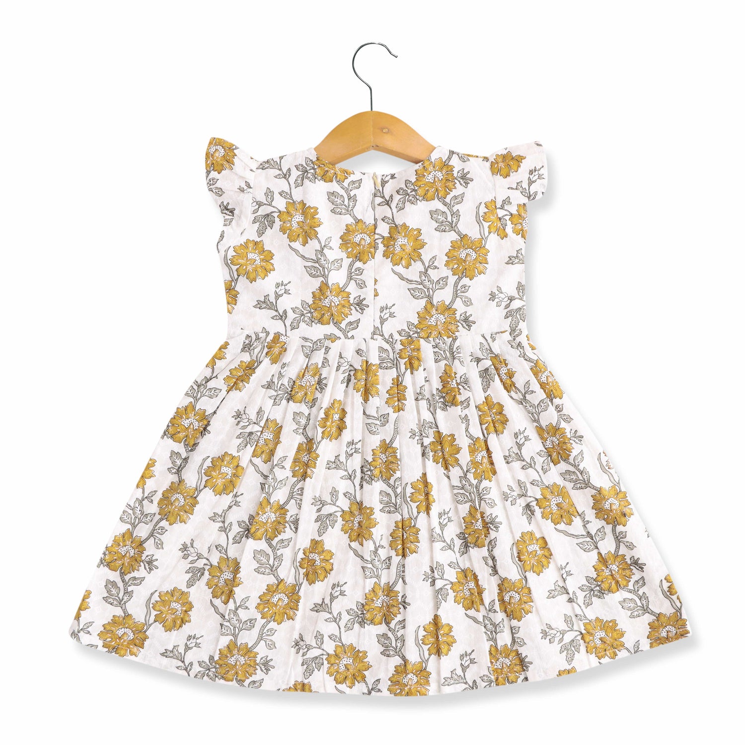 Sunny Florals: White Cotton Frock with Blossom Prints for Baby Girls