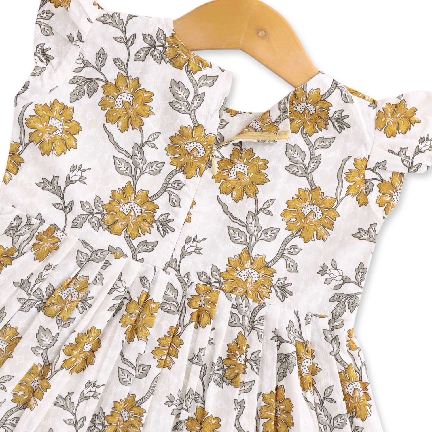 Sunny Florals: White Cotton Frock with Blossom Prints for Baby Girls