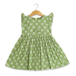 Boon Babies Pistachio Petals Light Green Cotton Frock Floral Patterns Little Girls