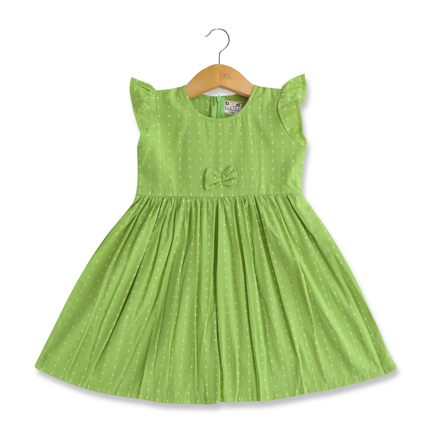 Boon Babies Olive Orbit Unique Green Polka Dot Cotton Frock Baby Girls