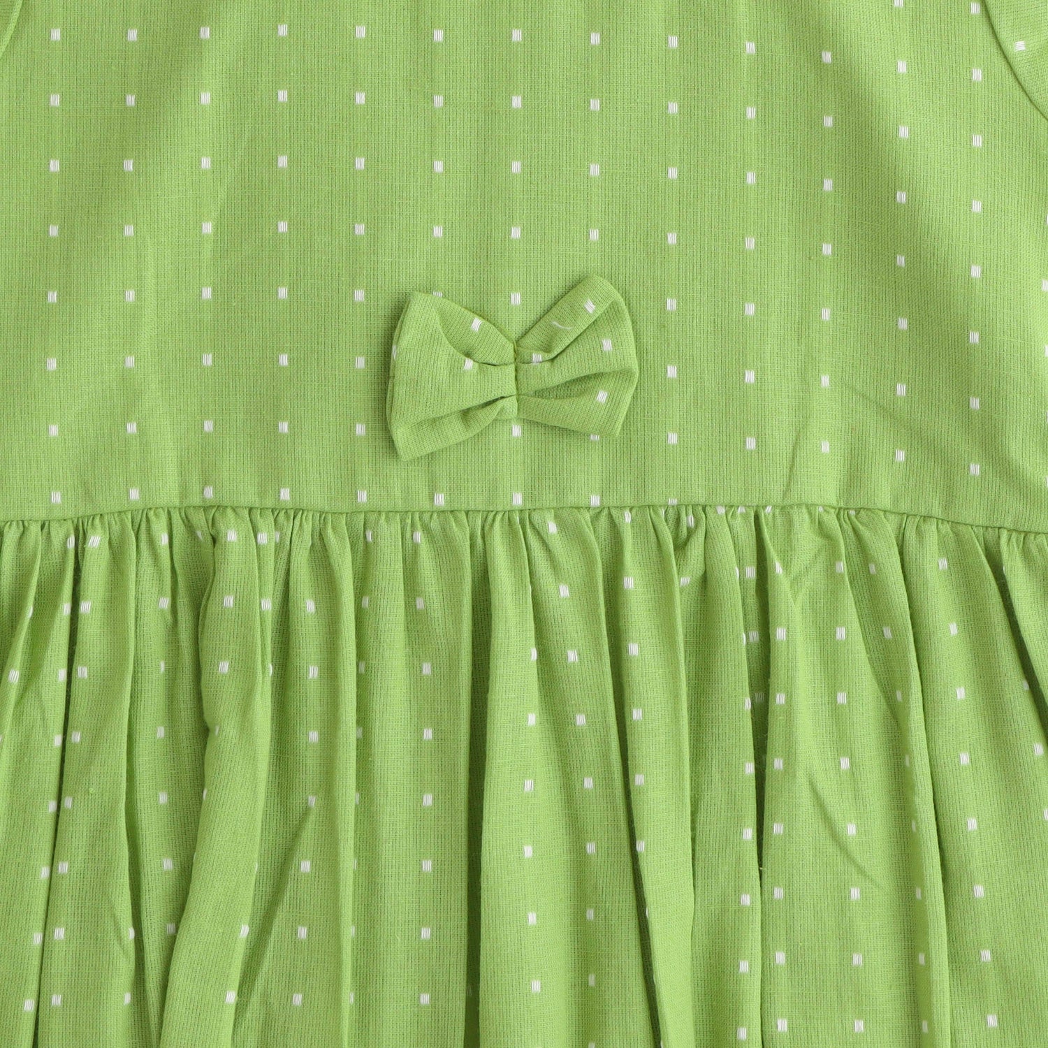 Olive Orbit: Unique Green Polka Dot Cotton Frock for Baby Girls