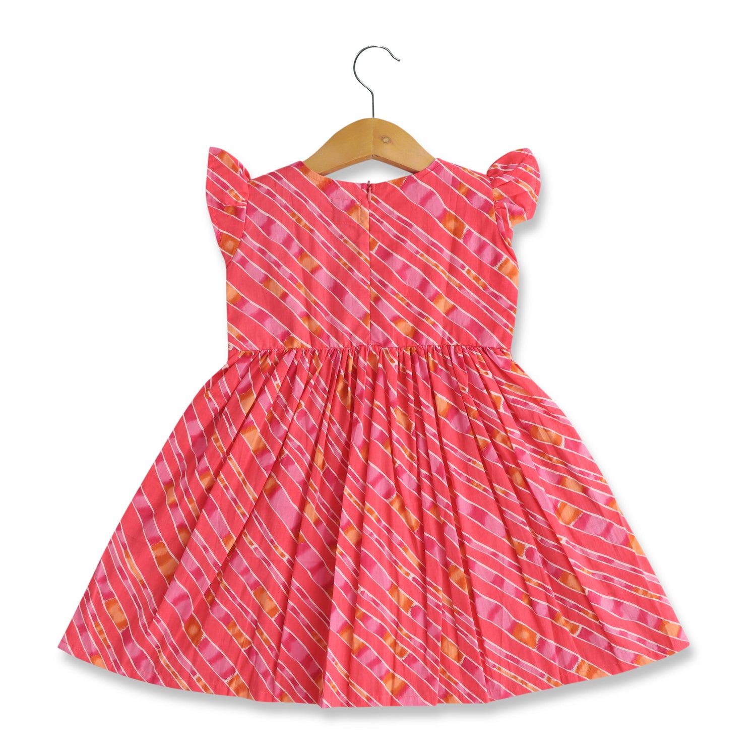 Crimson Waves: Leheriya Pattern Deeppink Cotton Frock For Baby Girls