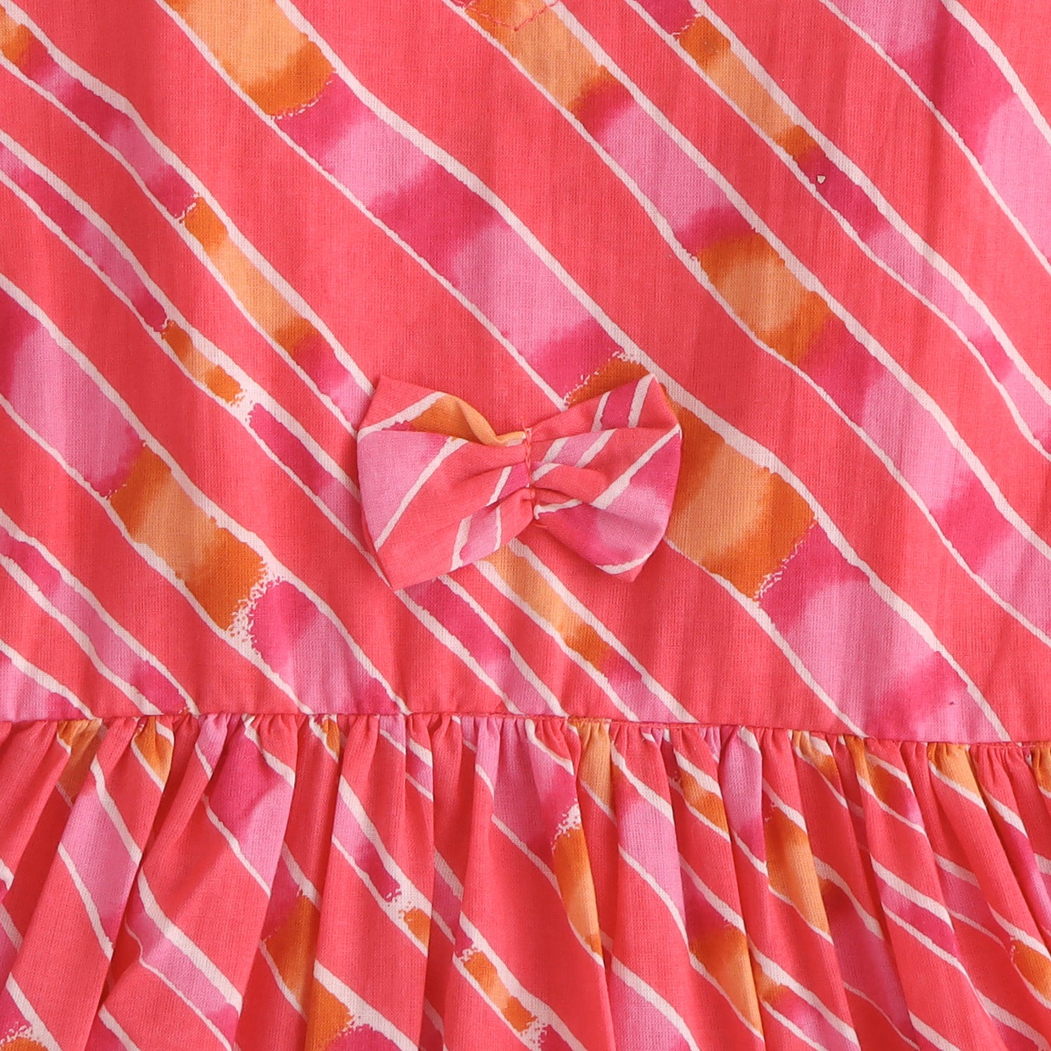 Crimson Waves: Leheriya Pattern Deeppink Cotton Frock For Baby Girls