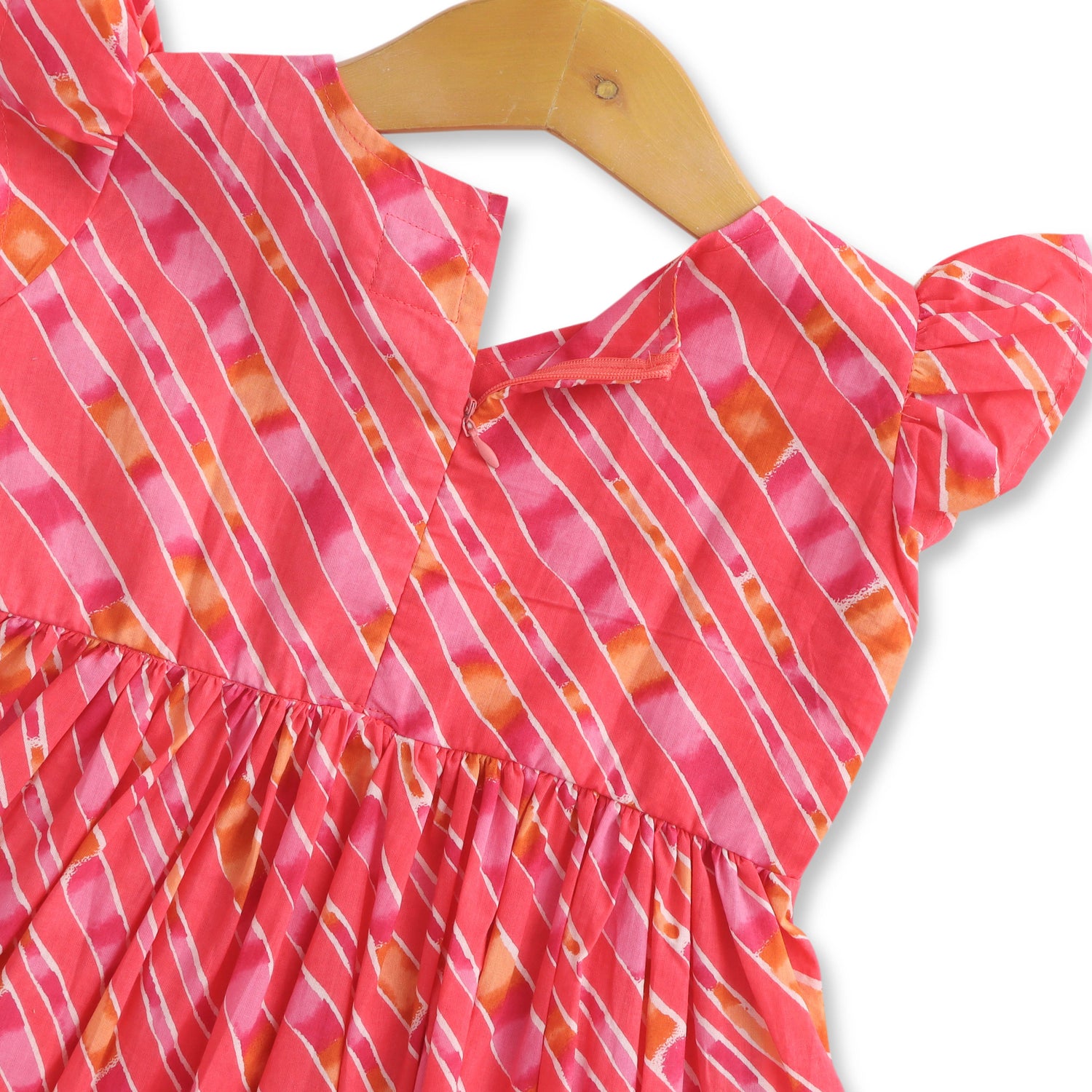 Crimson Waves: Leheriya Pattern Deeppink Cotton Frock For Baby Girls