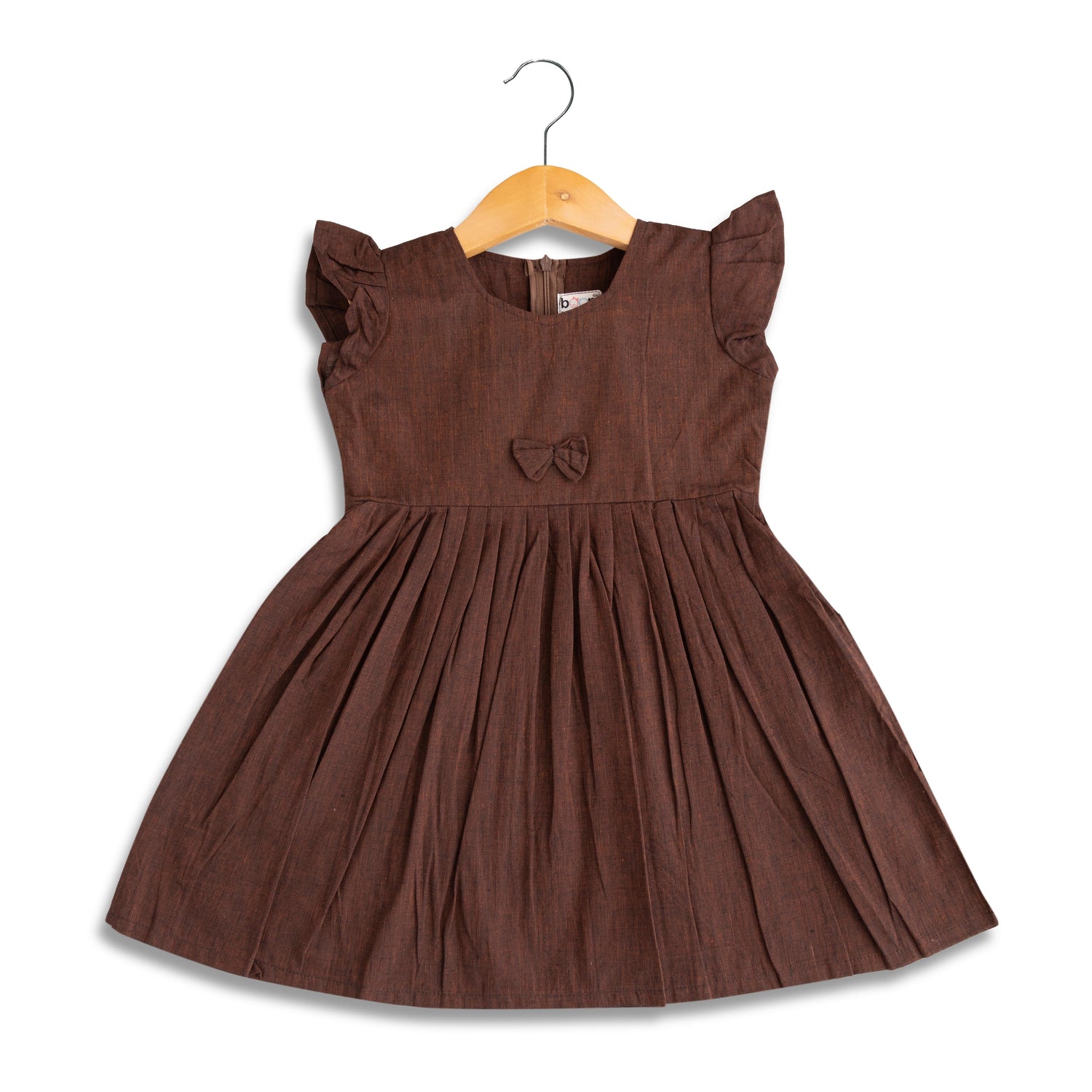 Boon Babies Rustic Radiance Warm Brown Cotton Frock Baby Girls