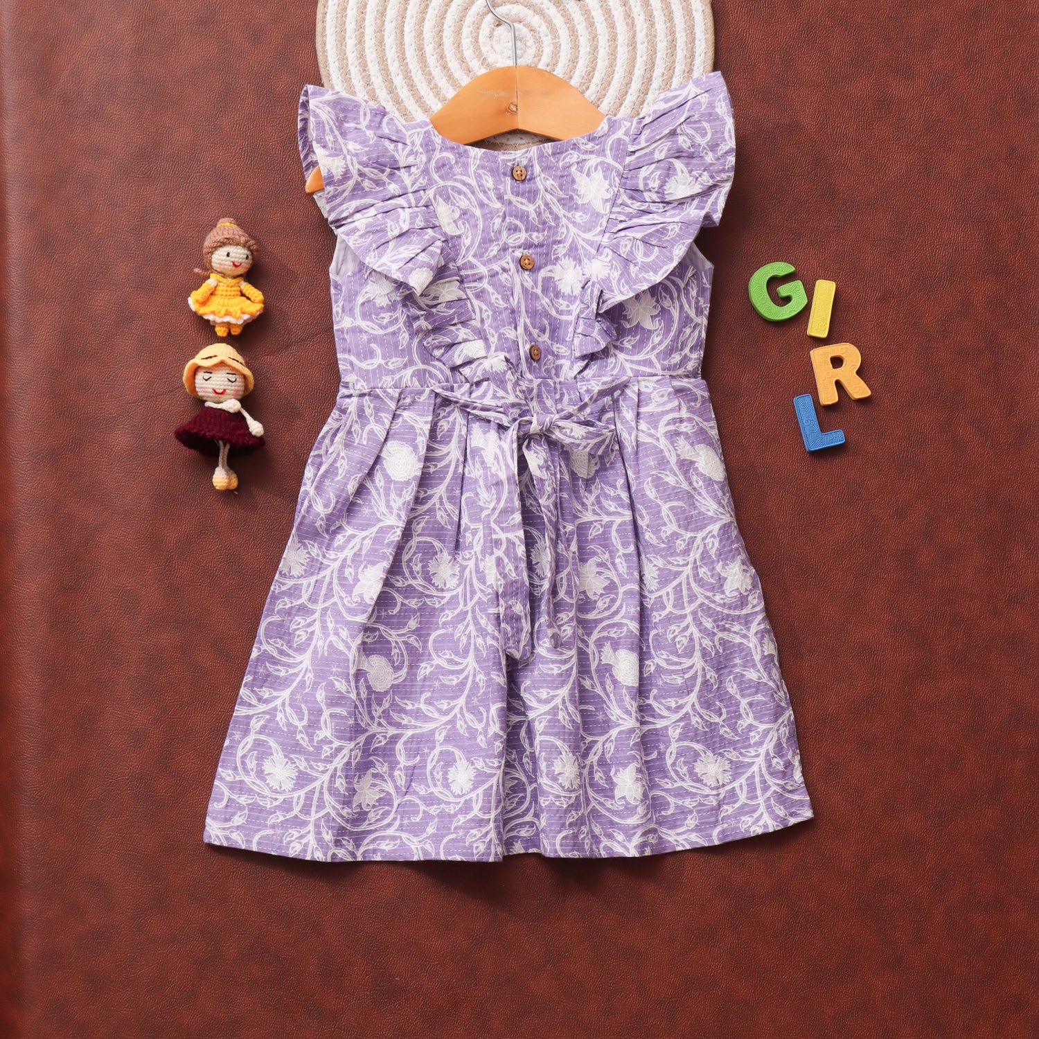 Lavender Bloom: Charming Floral Frock for Little Girls