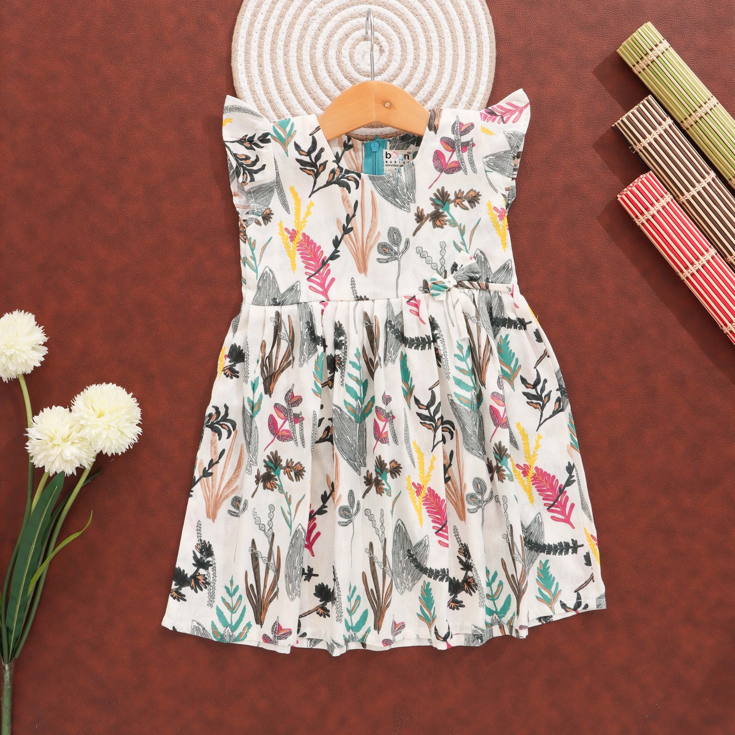 Nature’s Palette: Artistic Botanical Print Frock for Little Ones