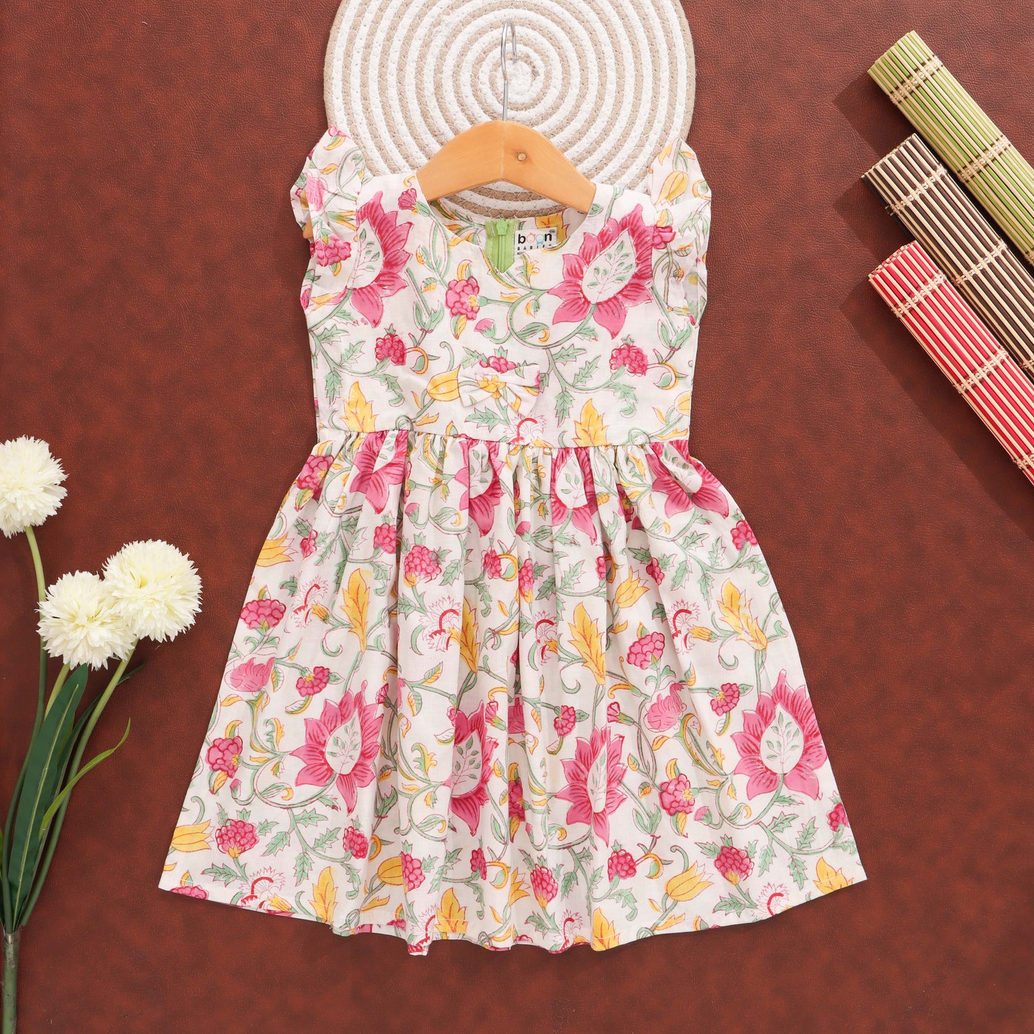 Sunshine Blooms: Vibrant Floral Cotton Frock for Baby Girls