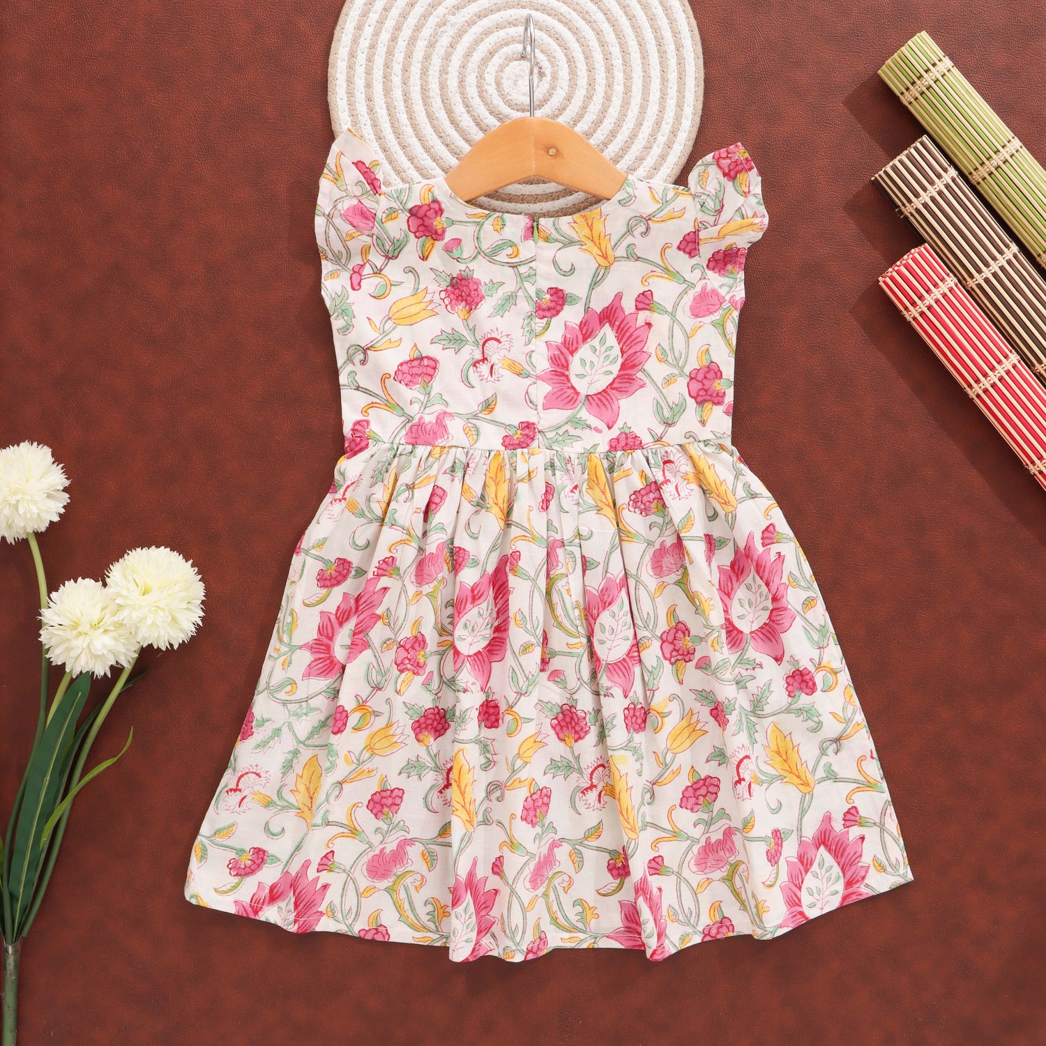 Sunshine Blooms: Vibrant Floral Cotton Frock for Baby Girls