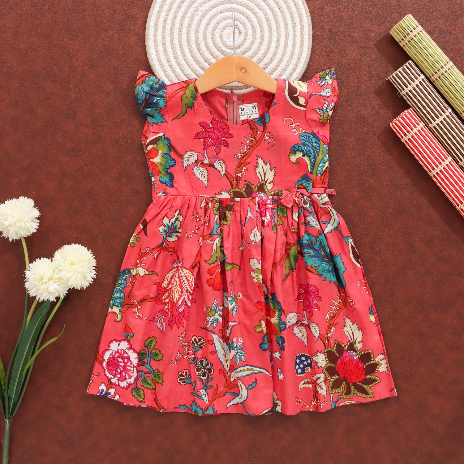 Rosebud Revelry: Soft Cotton Frock with Floral Charm For Girls