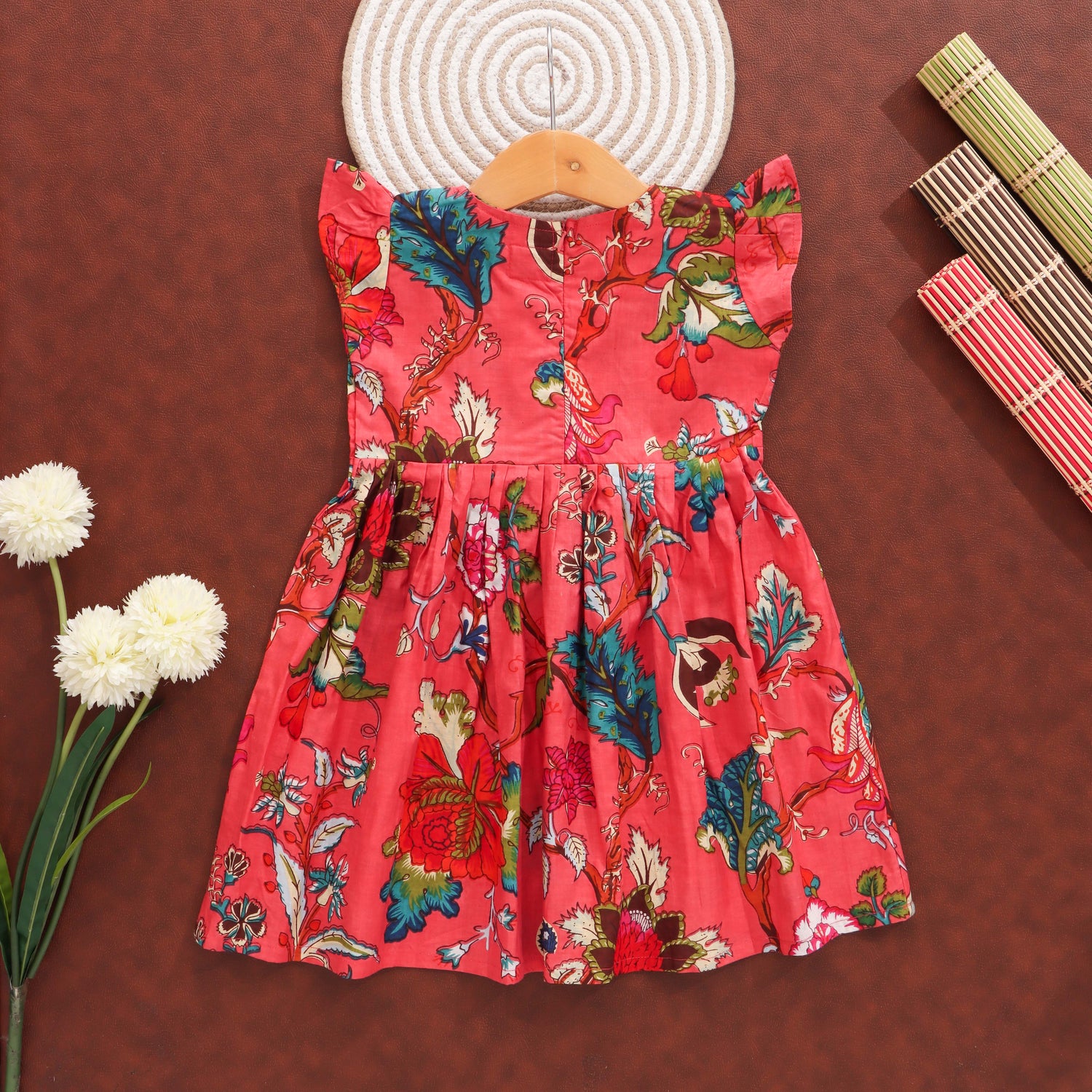 Rosebud Revelry: Soft Cotton Frock with Floral Charm For Girls