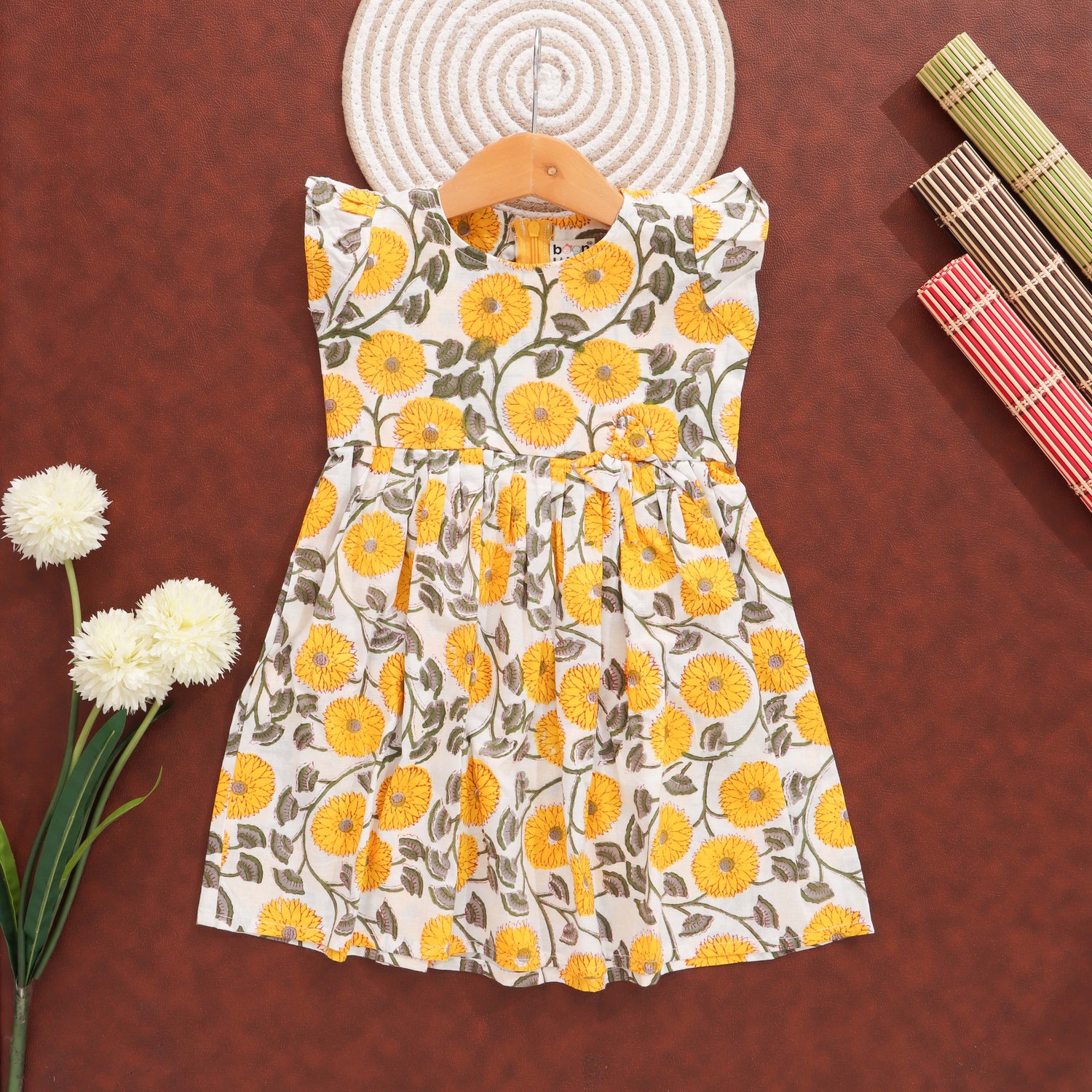 Garden Glow: Radiant Floral Print Cotton Frock For Little Girls