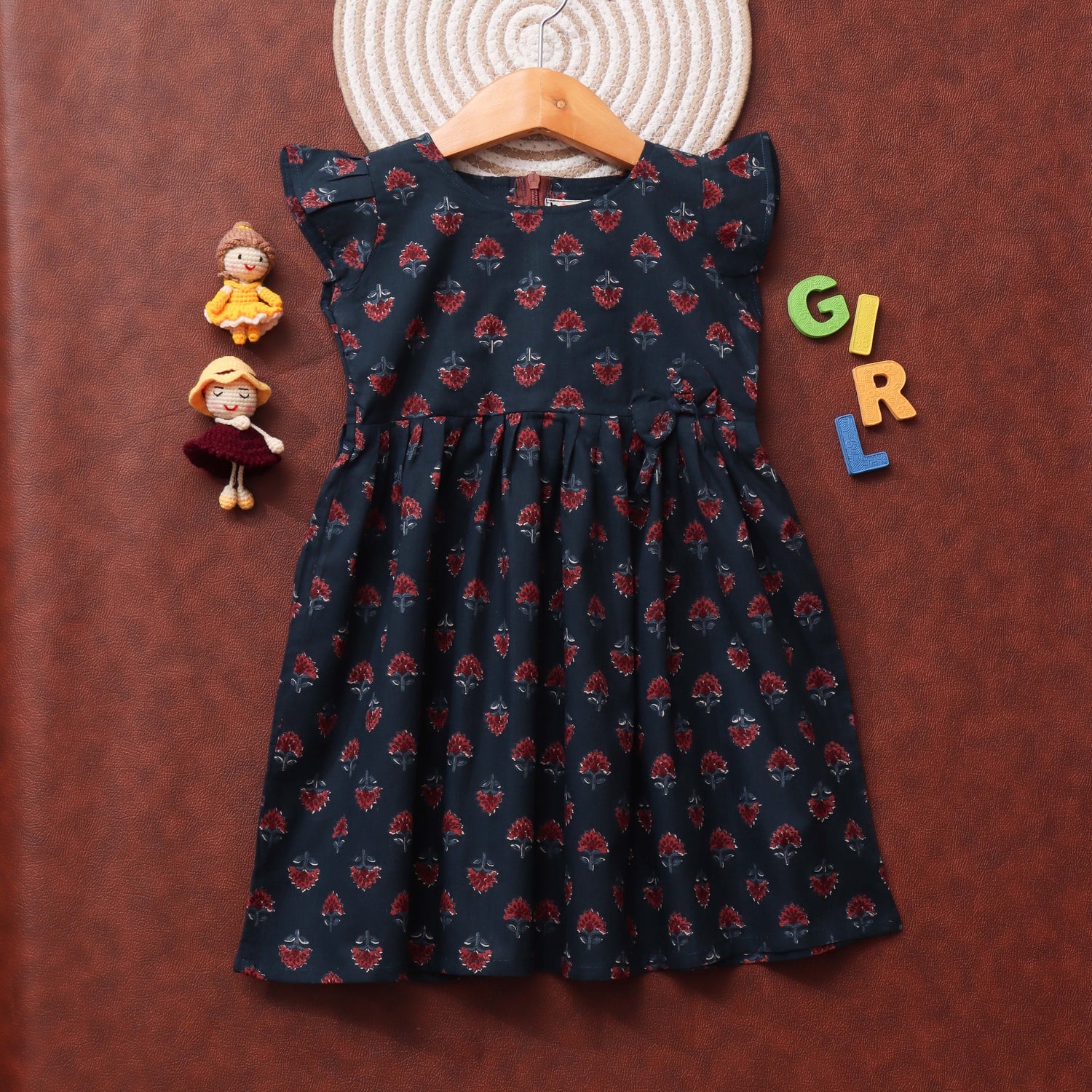 Autumn Bloom: Rich Floral Print Frock for Girls