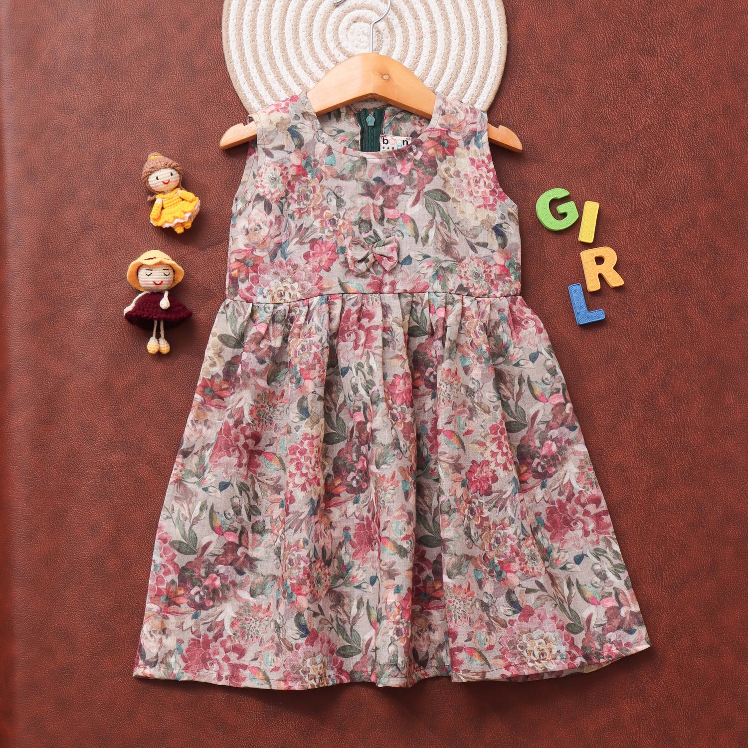 Antique Blossom: Charming Floral Print Girls Frock