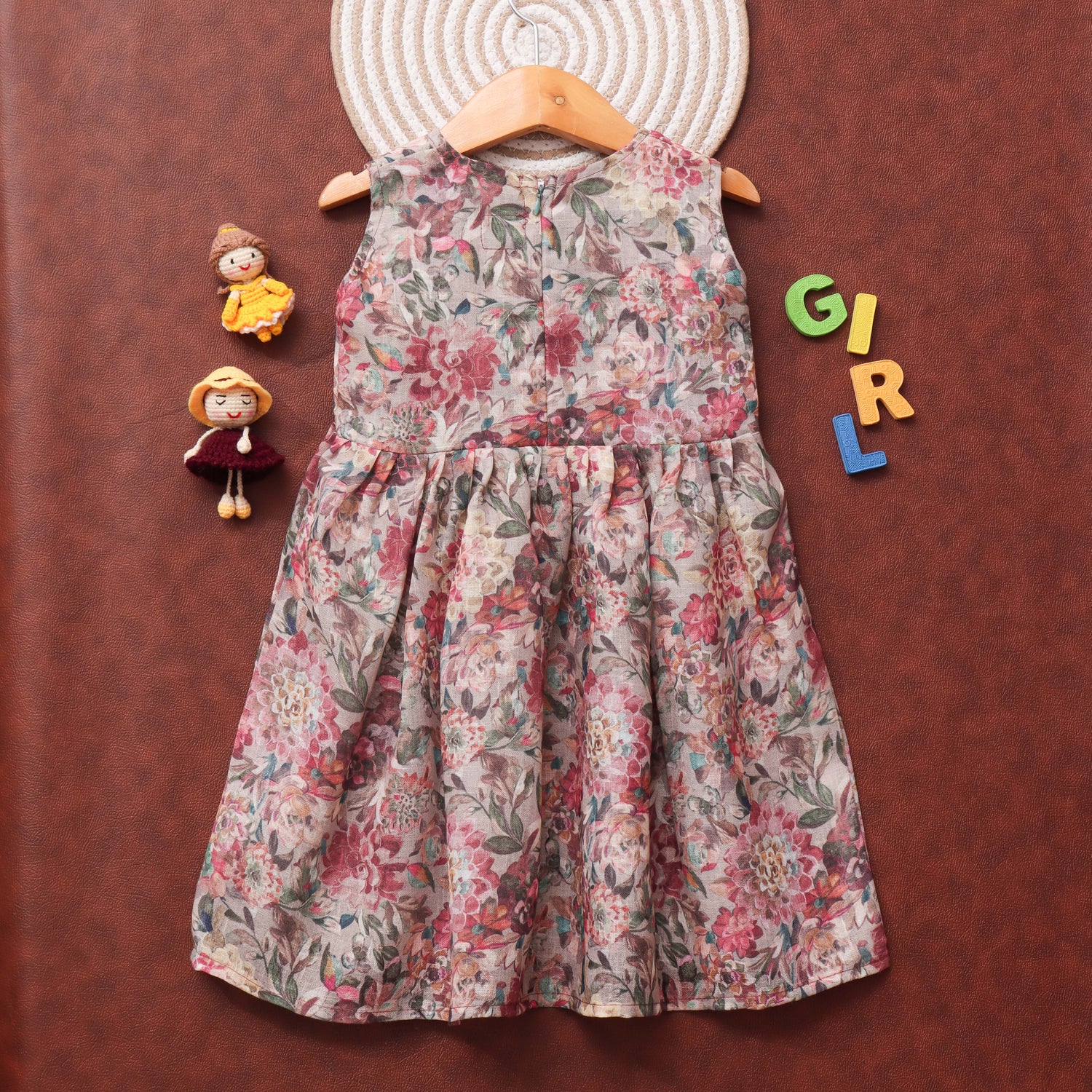 Antique Blossom: Charming Floral Print Girls Frock