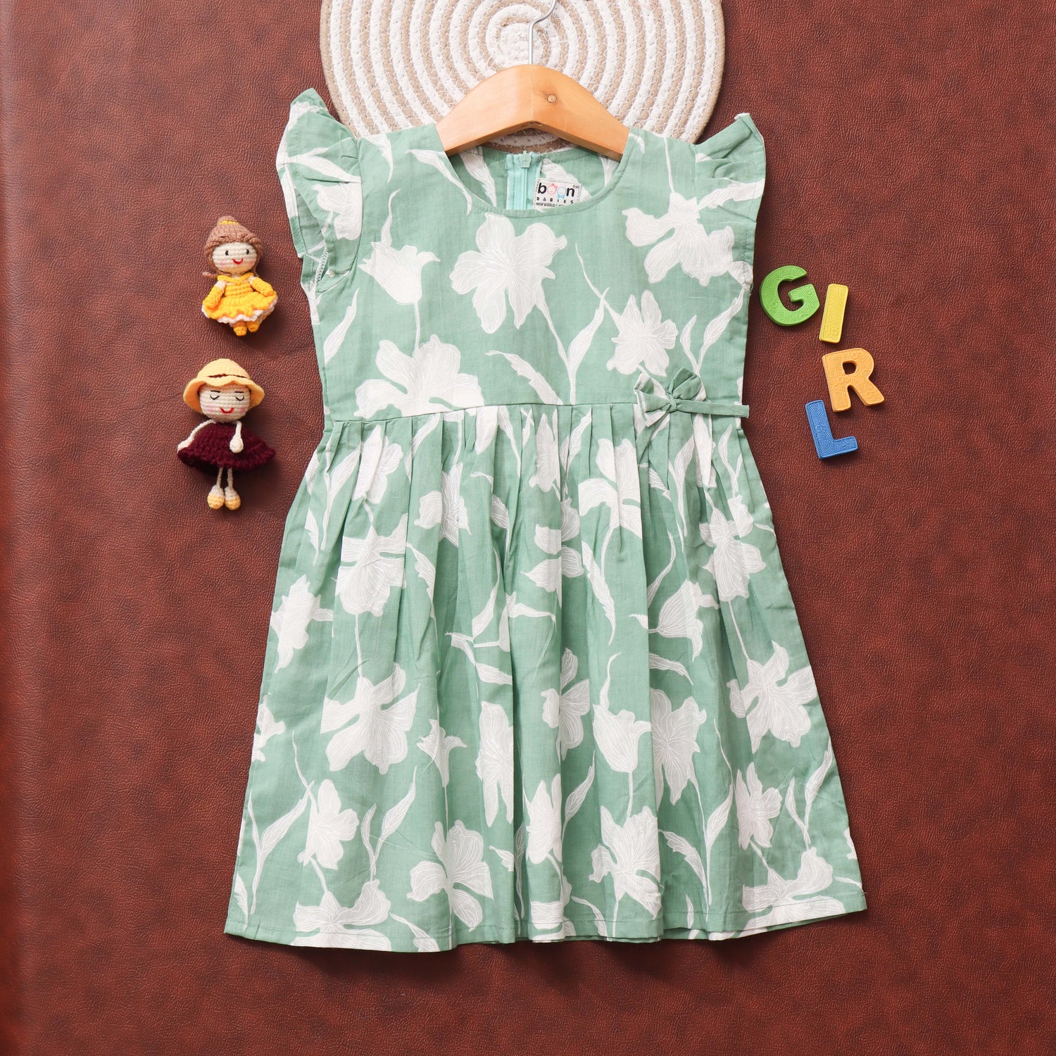 Mint Blossom: Light Green Floral Print Girls Frock