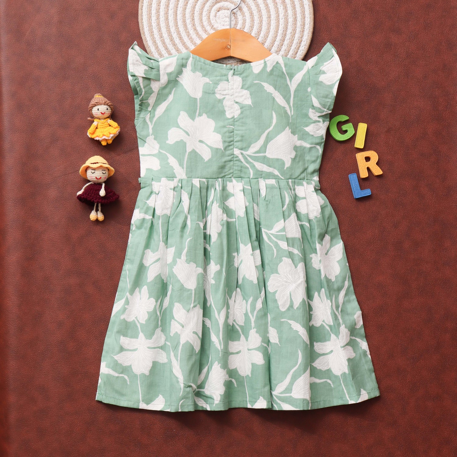 Mint Blossom: Light Green Floral Print Girls Frock