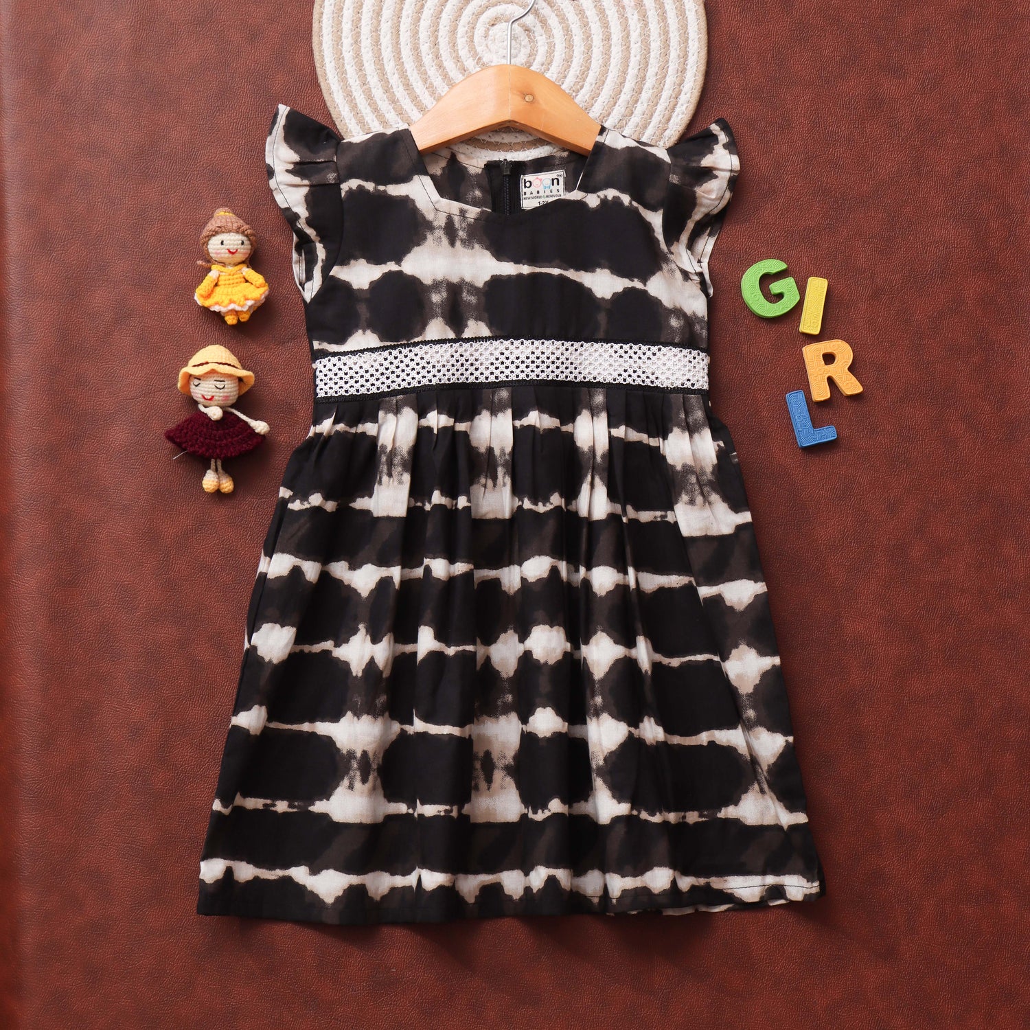 Inky Waves: Black and White Tie-Dye Girls Frock