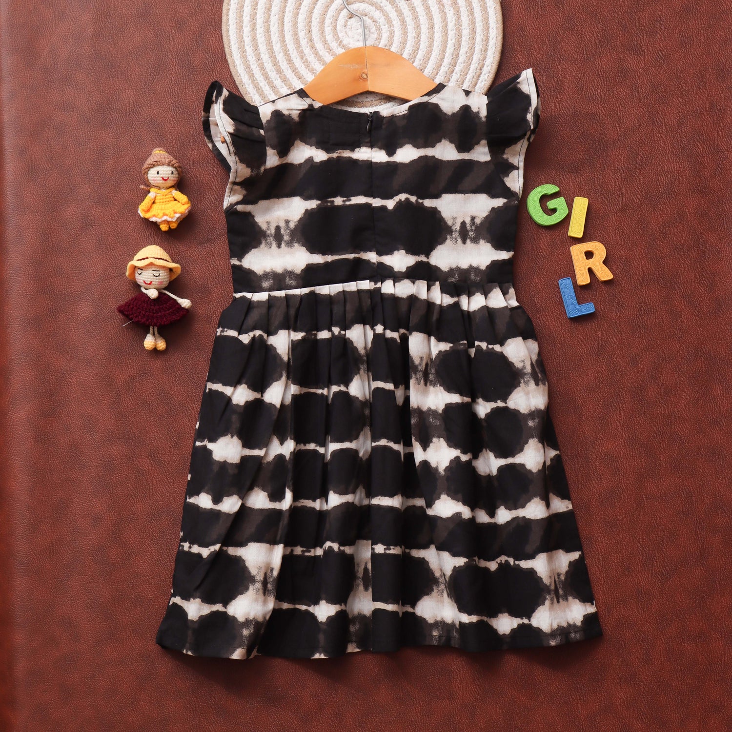 Inky Waves: Black and White Tie-Dye Girls Frock