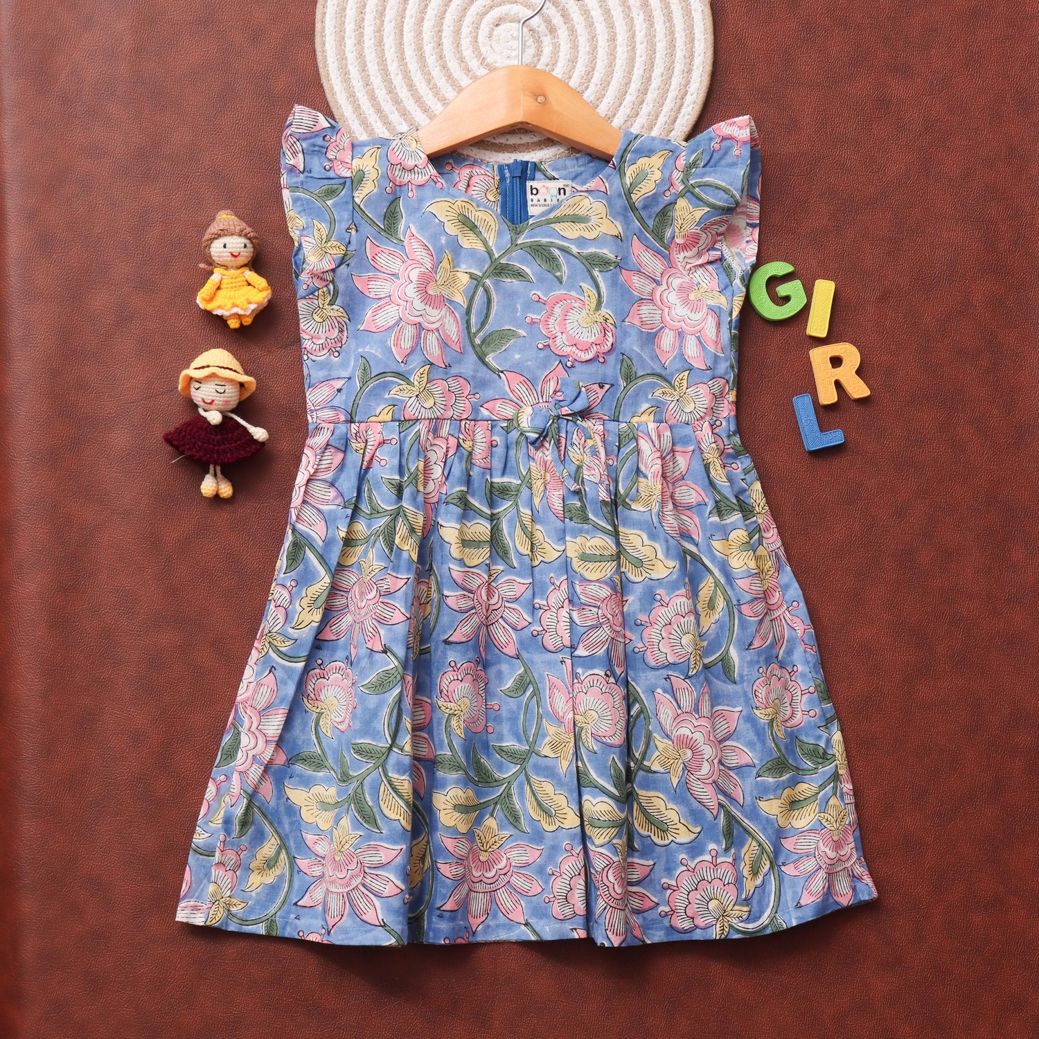 Blossom Blue: Vibrant Floral Print Frock for Girls