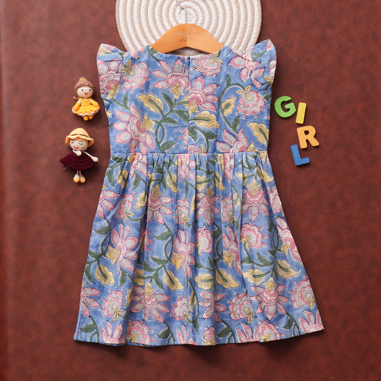 Blossom Blue: Vibrant Floral Print Frock for Girls