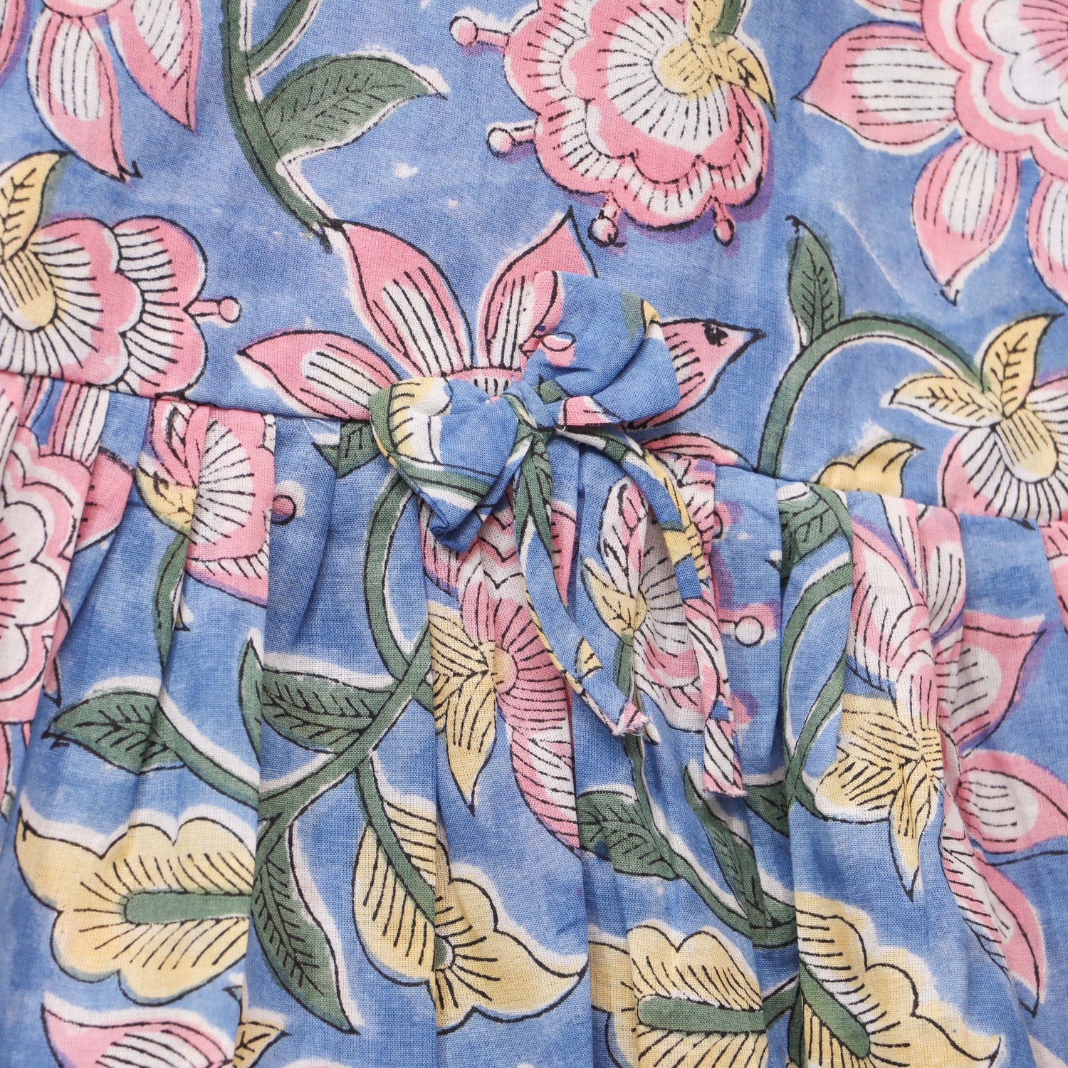 Blossom Blue: Vibrant Floral Print Frock for Girls