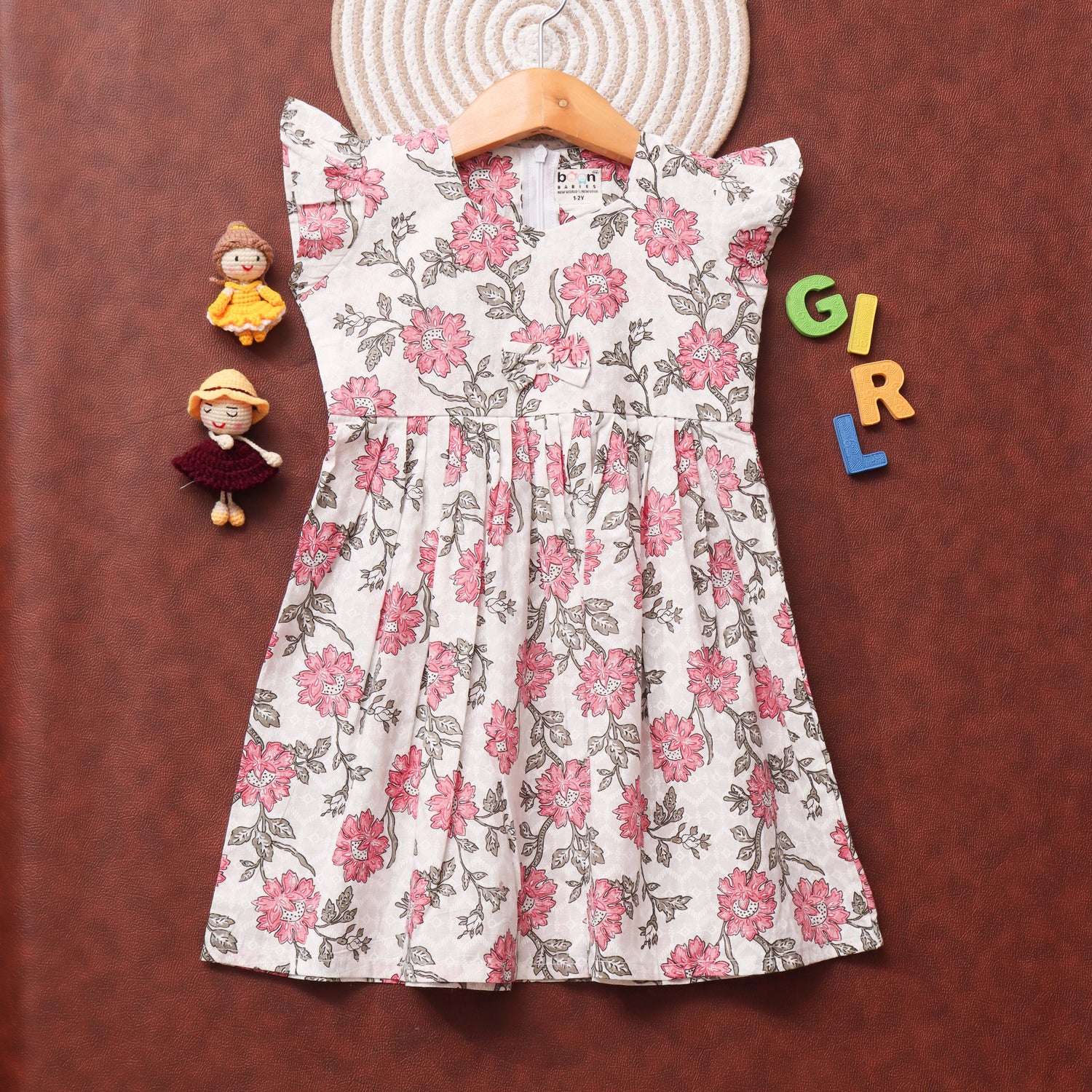 Rosy Meadows: Pink Floral Print Frock for Girls