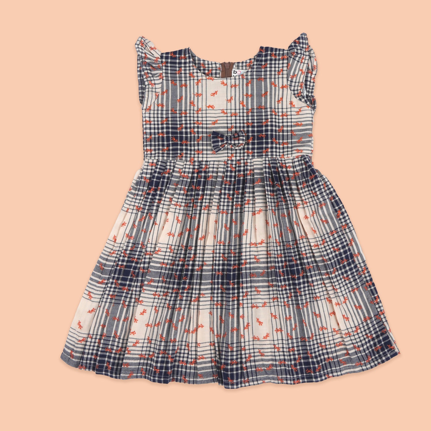 Playful Plaid: Navy Orange Checkered Frock for Girls